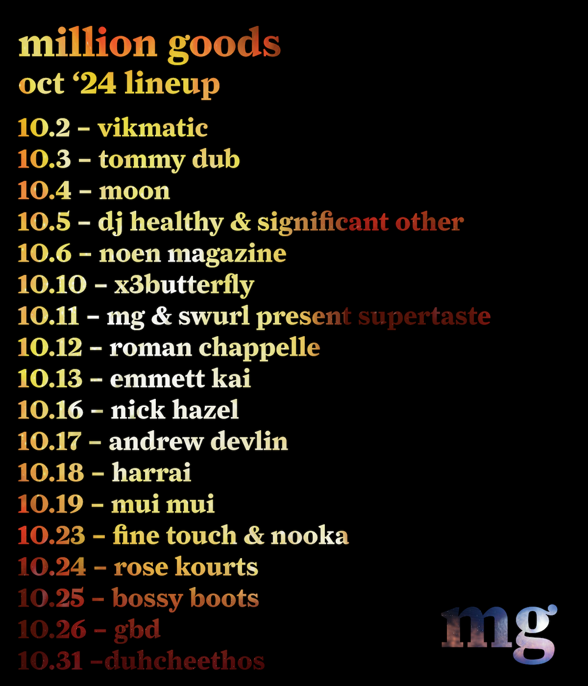 october '24 lineup