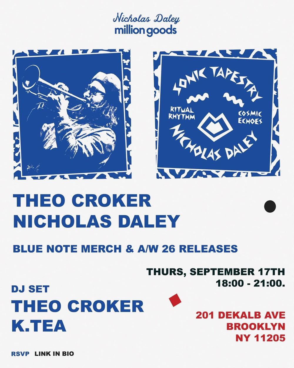 nicholas daley x million goods: blue note merch & fw26 release party with theo croker