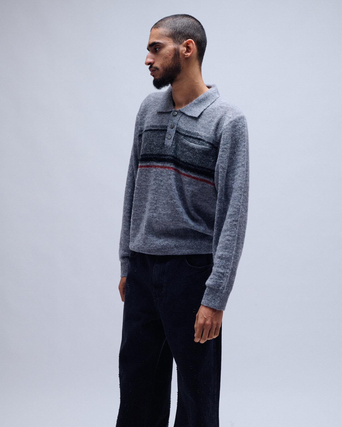 Alpaca Blend Striped Polo Sweater