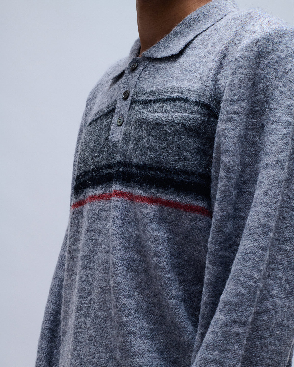 Alpaca Blend Striped Polo Sweater