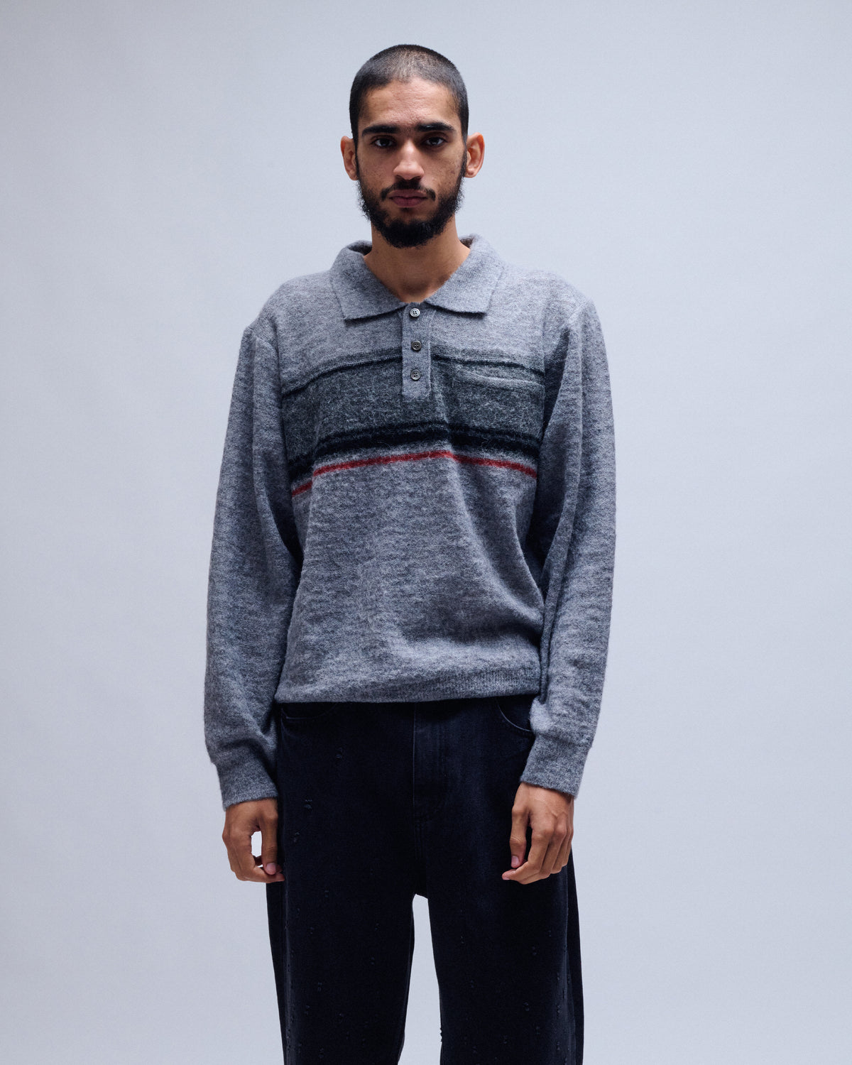 Alpaca Blend Striped Polo Sweater
