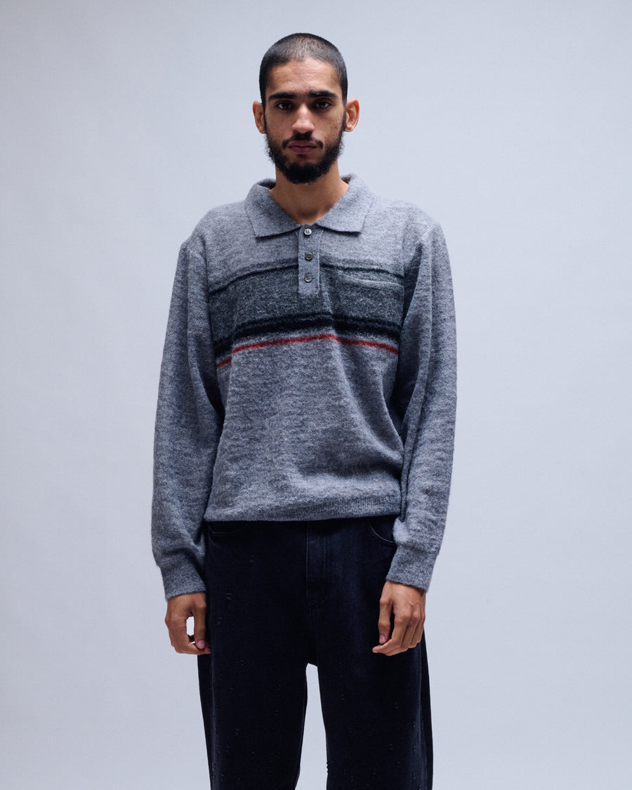 Alpaca Blend Striped Polo Sweater