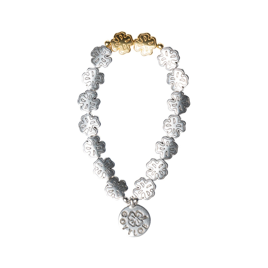 Gottlob Edition 3 bracelet in 999 silver coated clover beads with gold plated accents