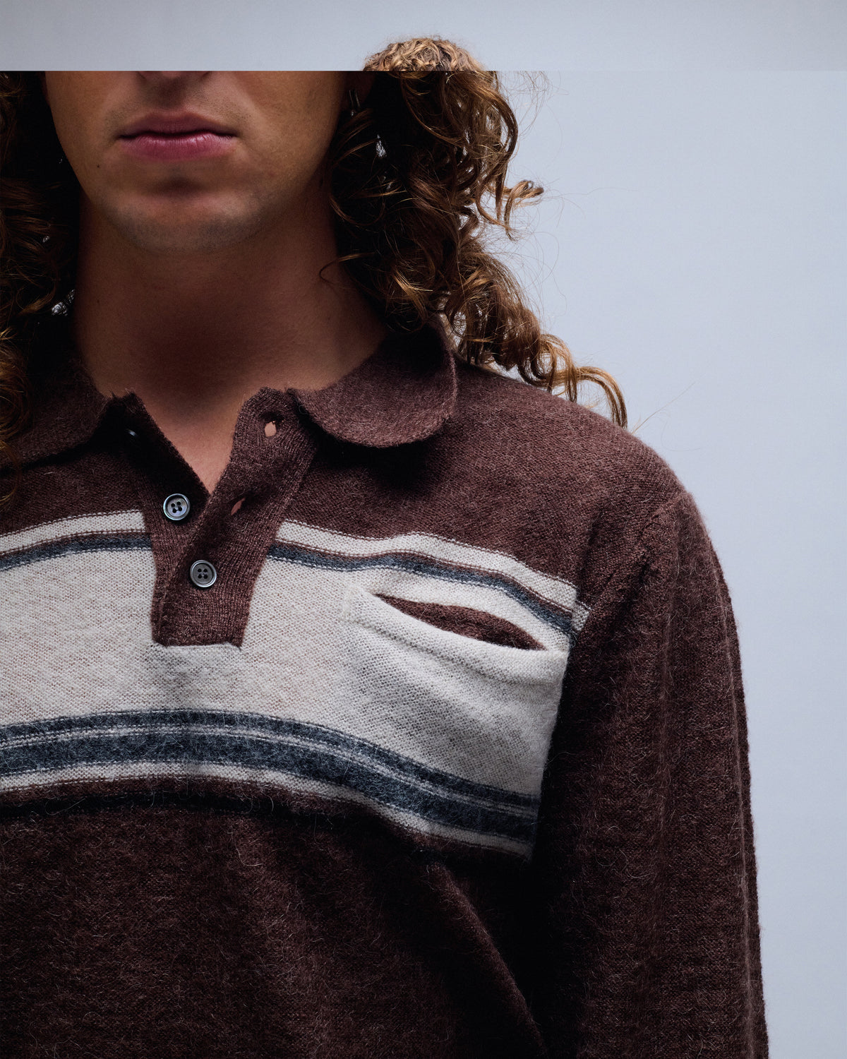 Alpaca Blend Striped Polo Sweater