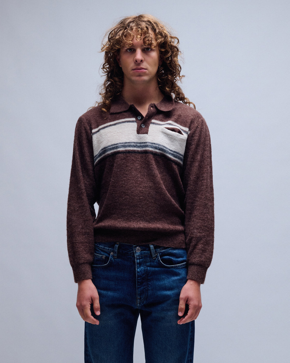Alpaca Blend Striped Polo Sweater