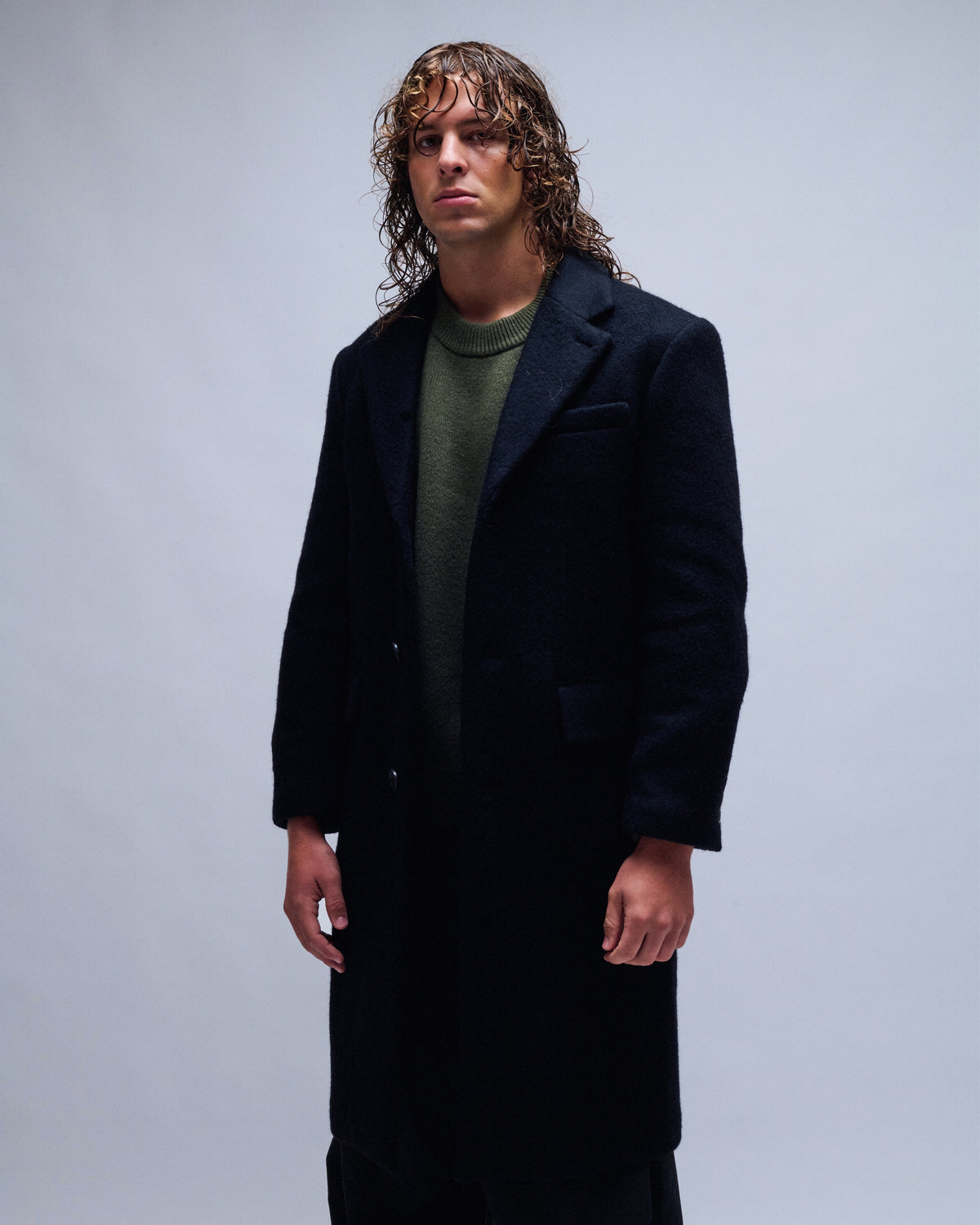 Coduroy Trim Hairy Chesterfield Coat