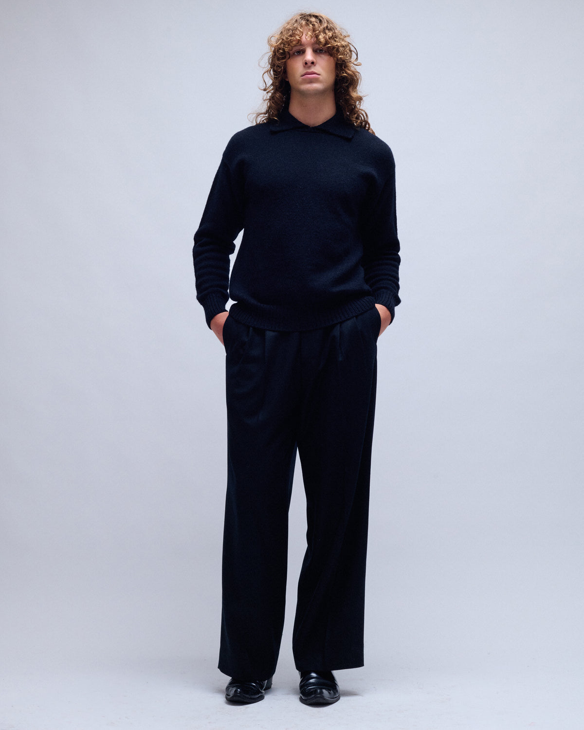 Compressed Flannel Long Wide Trousers