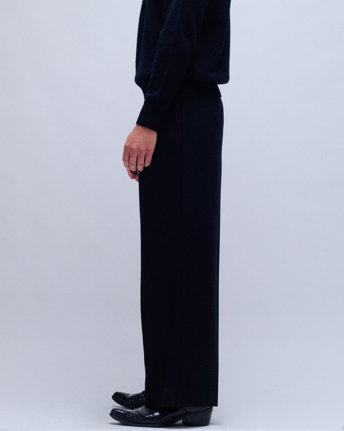 Compressed Flannel Long Wide Trousers