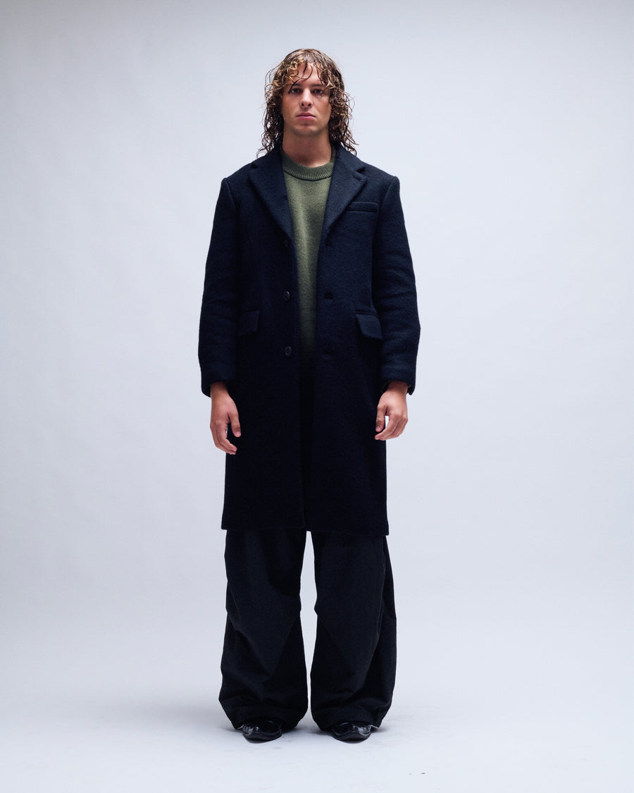 Coduroy Trim Hairy Chesterfield Coat