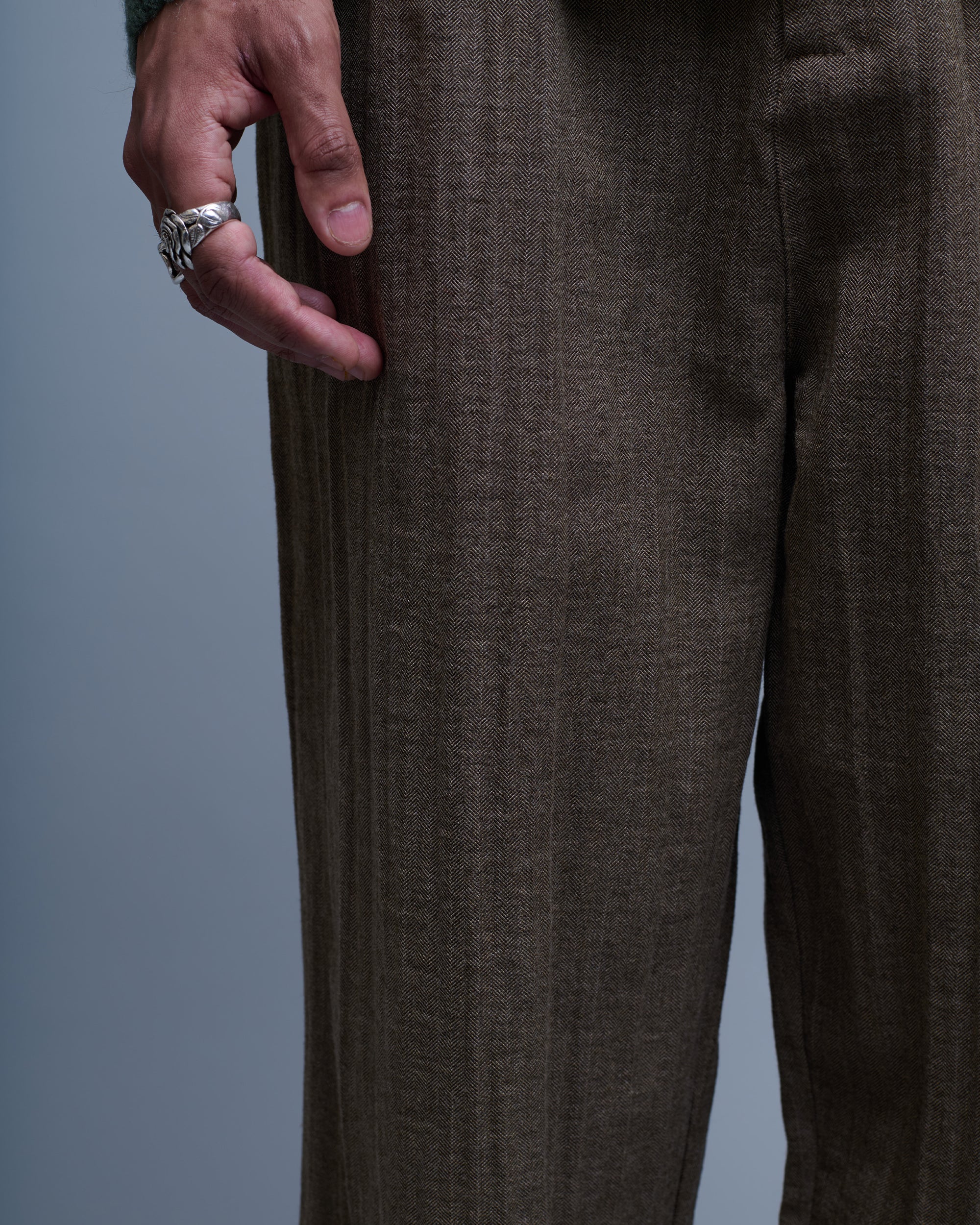 Crumpled Herringbone Trousers