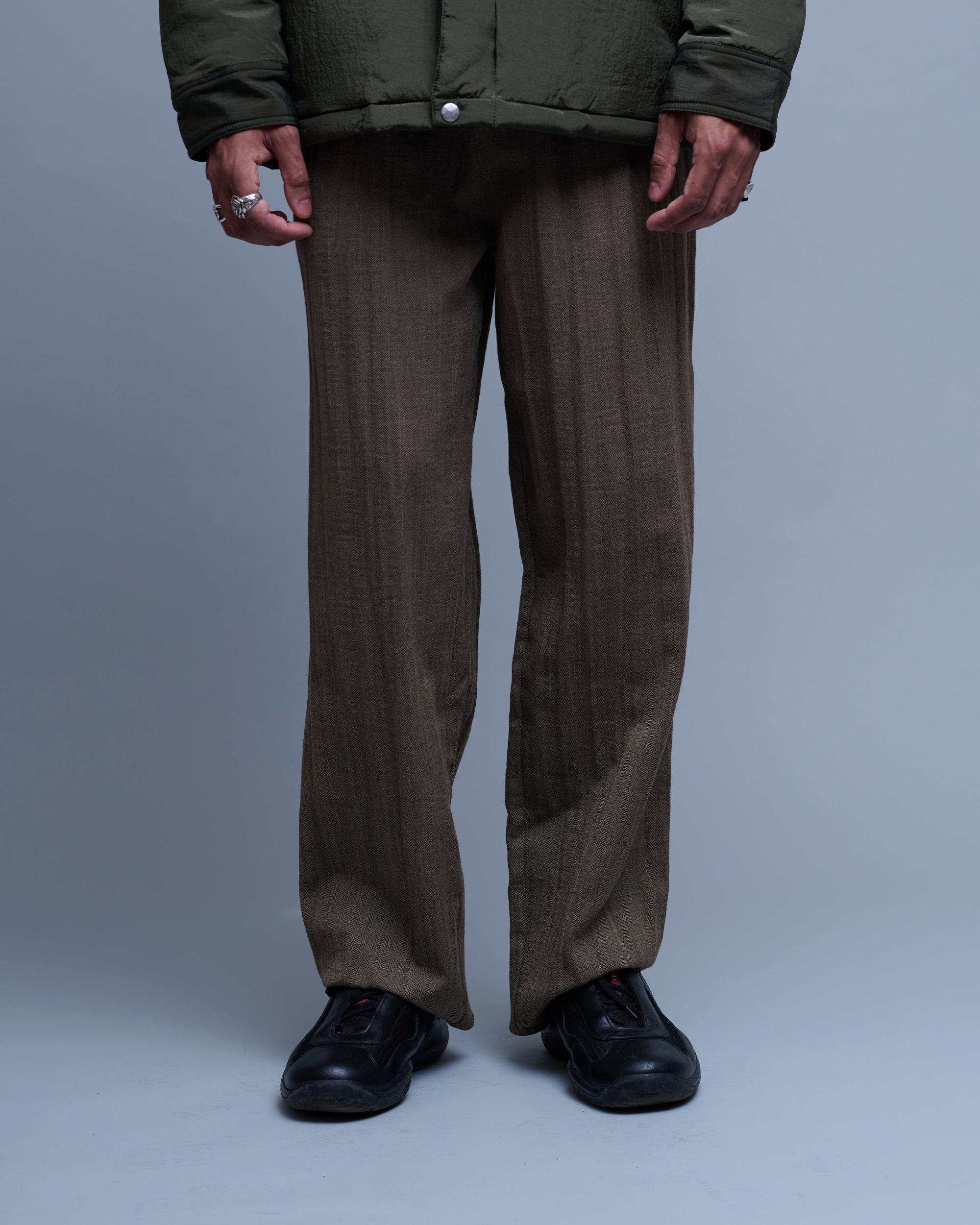 Crumpled Herringbone Trousers