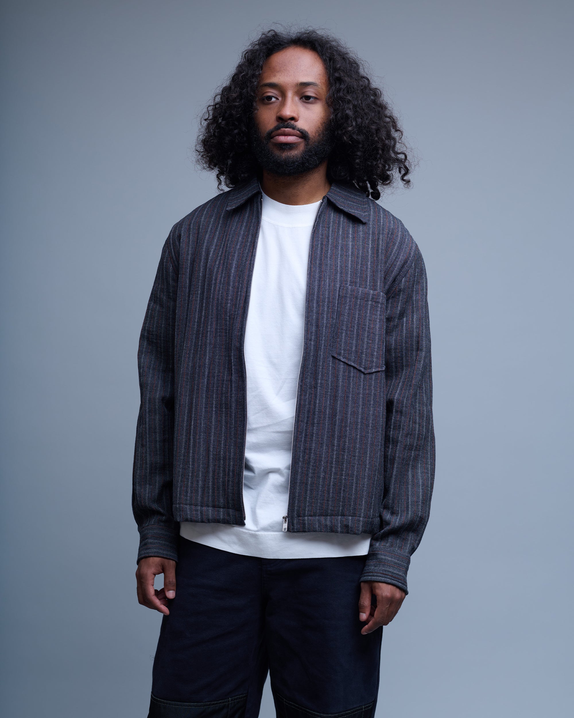 Crumpled Wool Gessato Overshirt