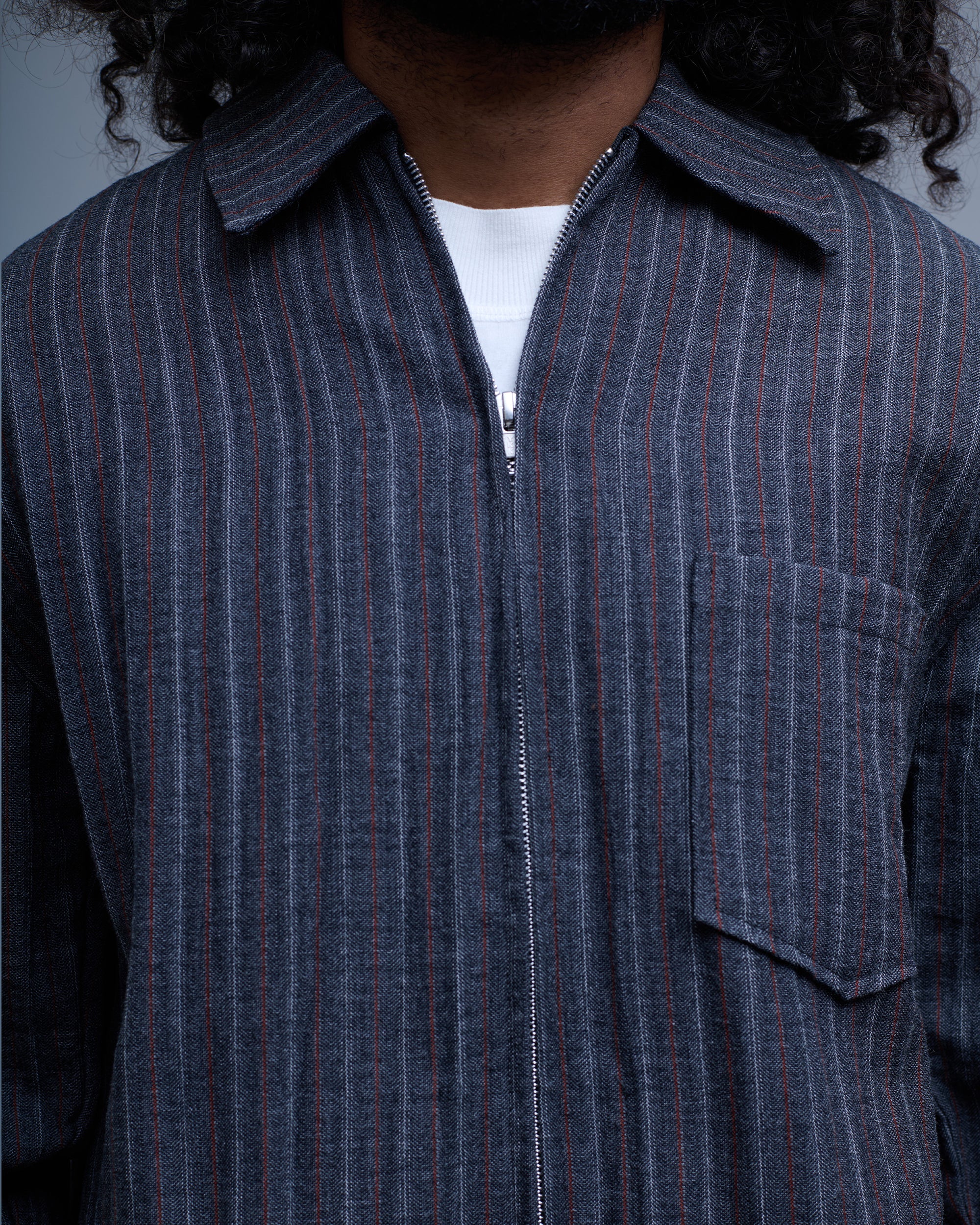 Crumpled Wool Gessato Overshirt