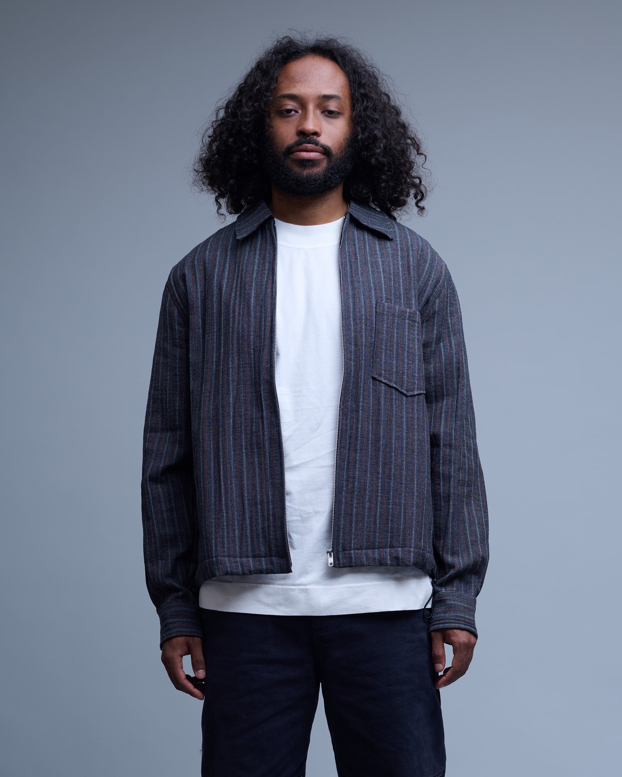 Crumpled Wool Gessato Overshirt