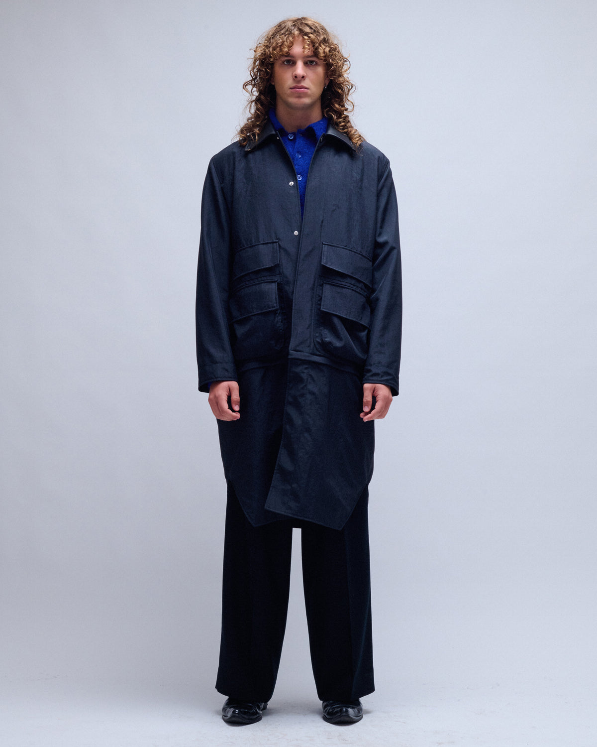 Cylinder Leather Collar Zip Coat