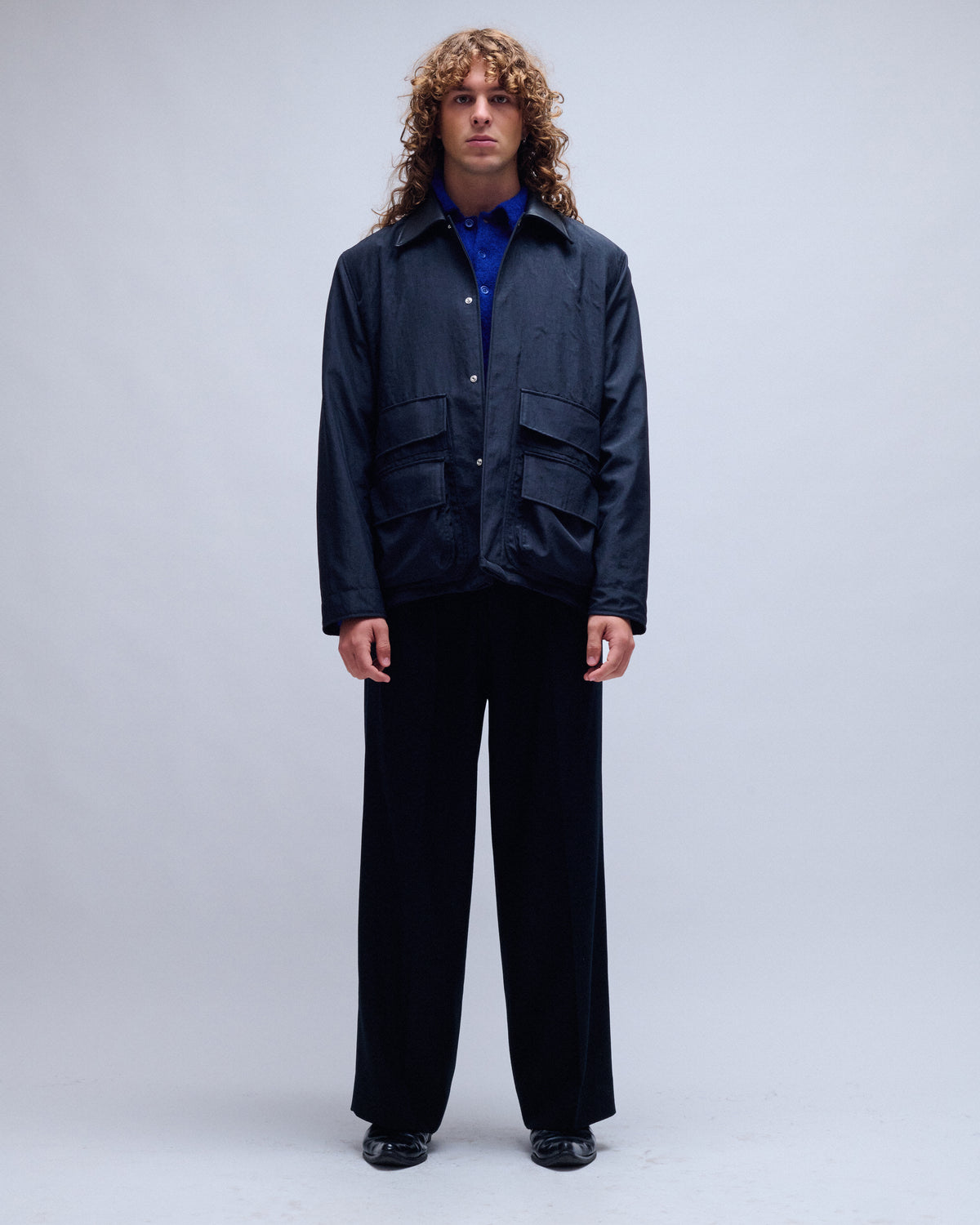 Cylinder Leather Collar Zip Coat