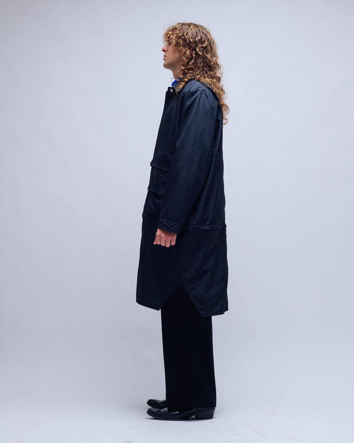 Cylinder Leather Collar Zip Coat