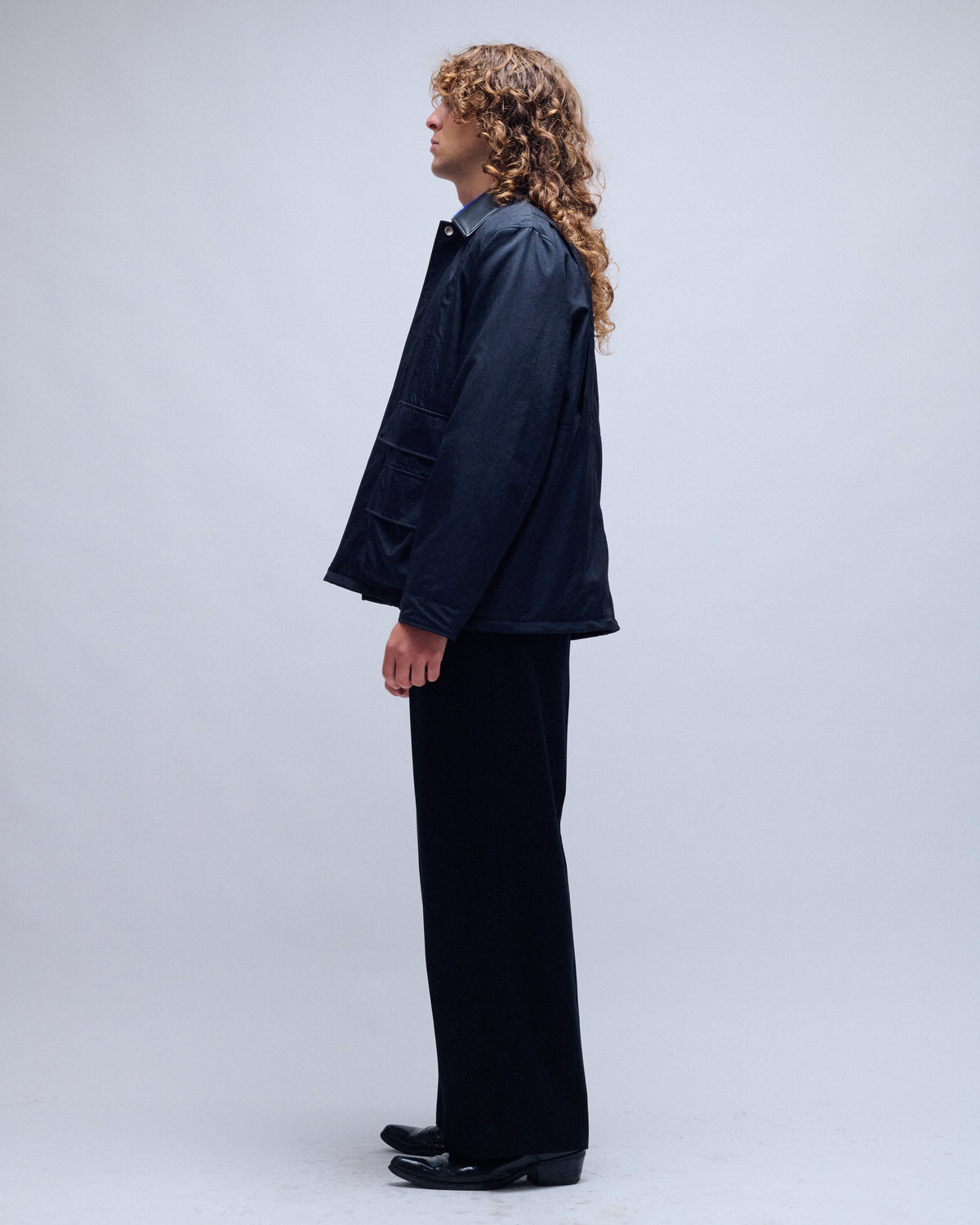 Cylinder Leather Collar Zip Coat