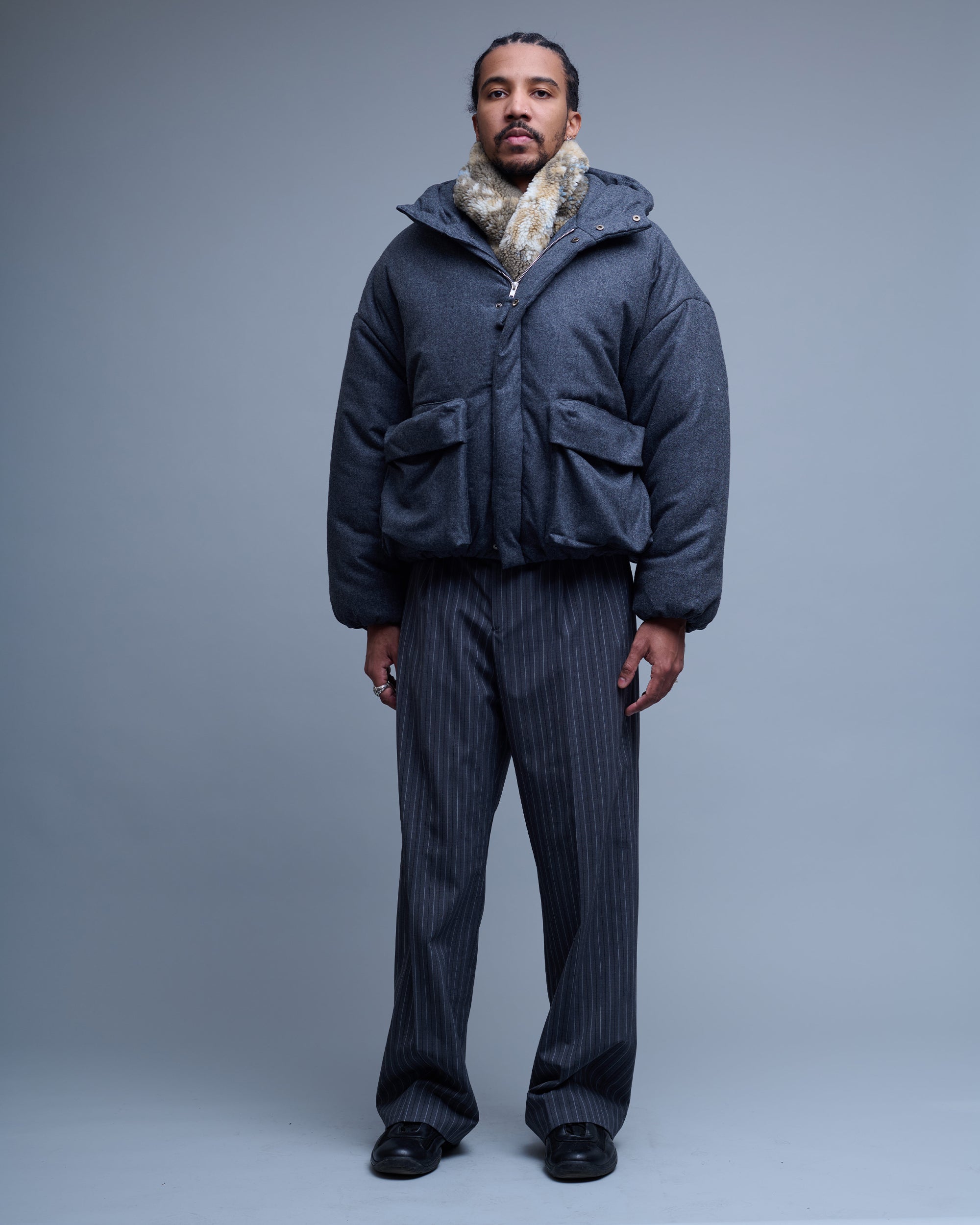 Dark Grey Flannel Down Jacket