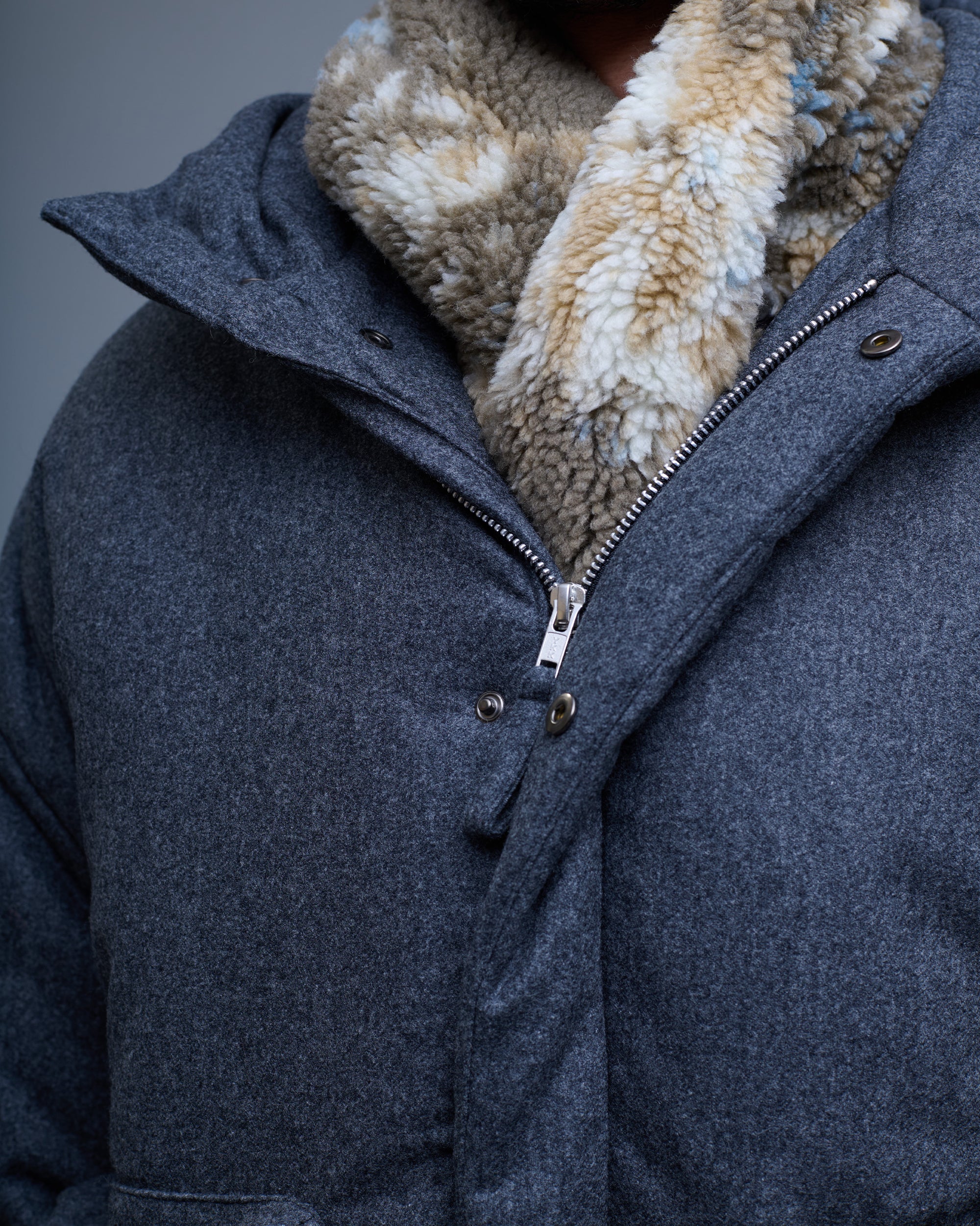Dark Grey Flannel Down Jacket