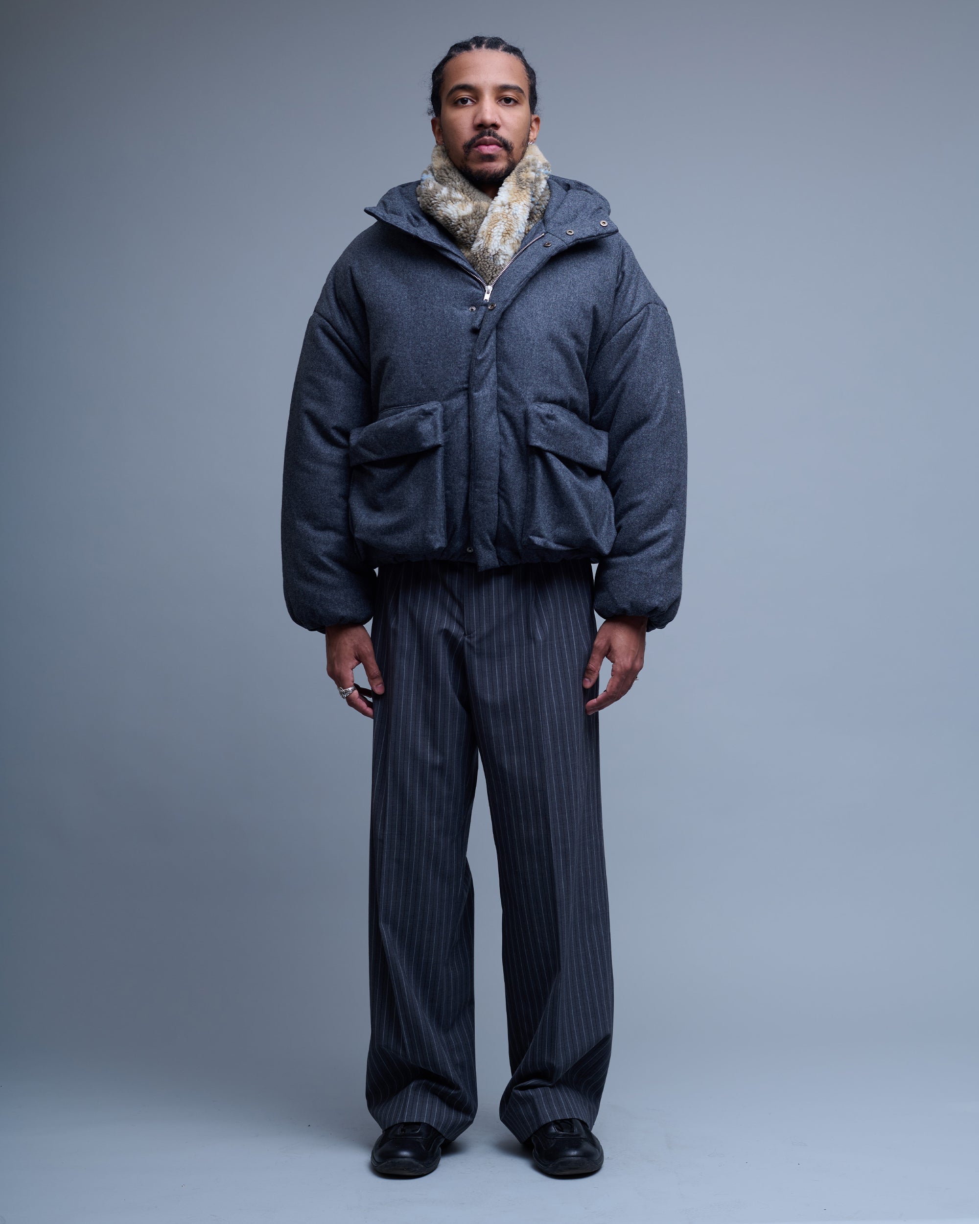 Dark Grey Flannel Down Jacket