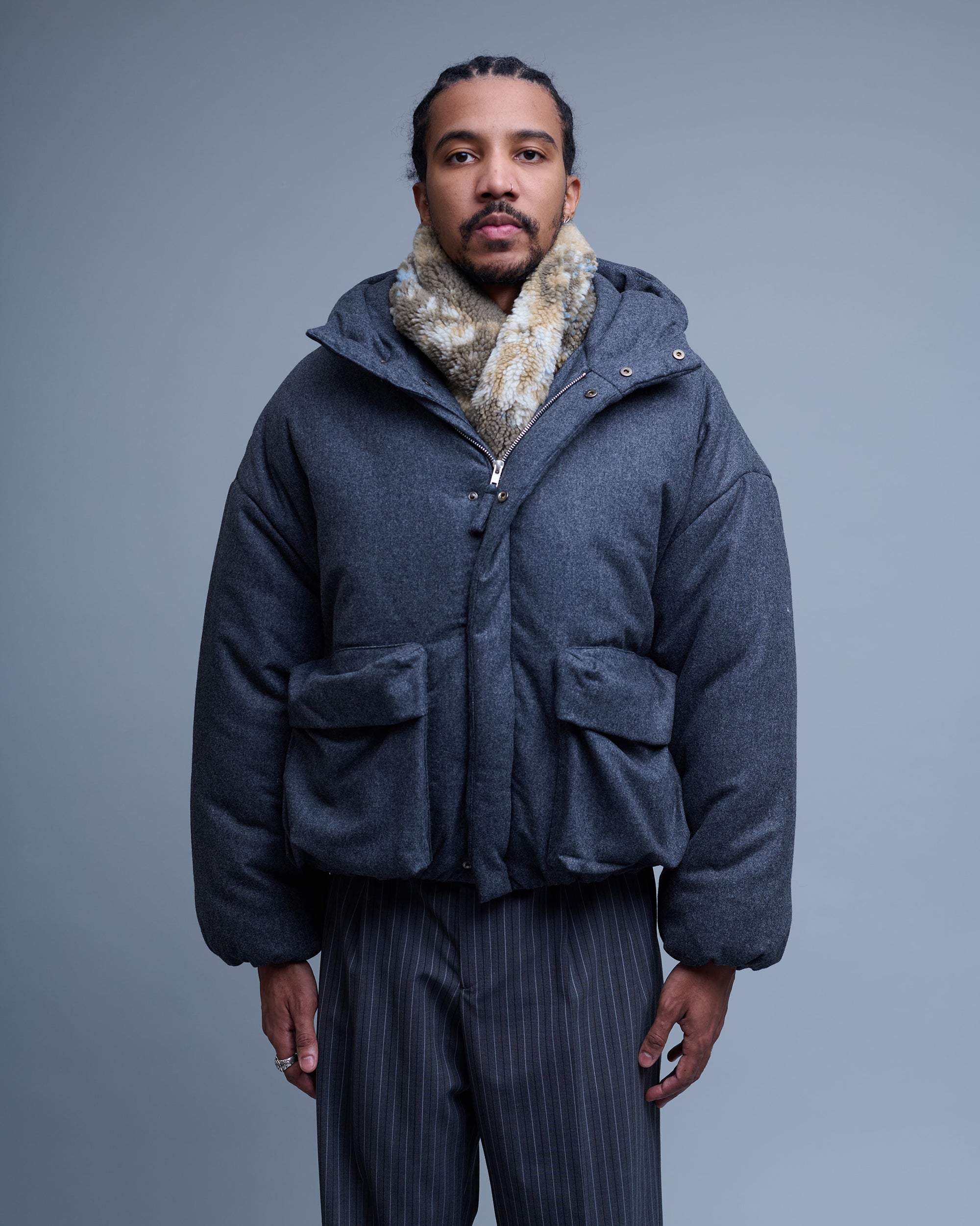 Dark Grey Flannel Down Jacket