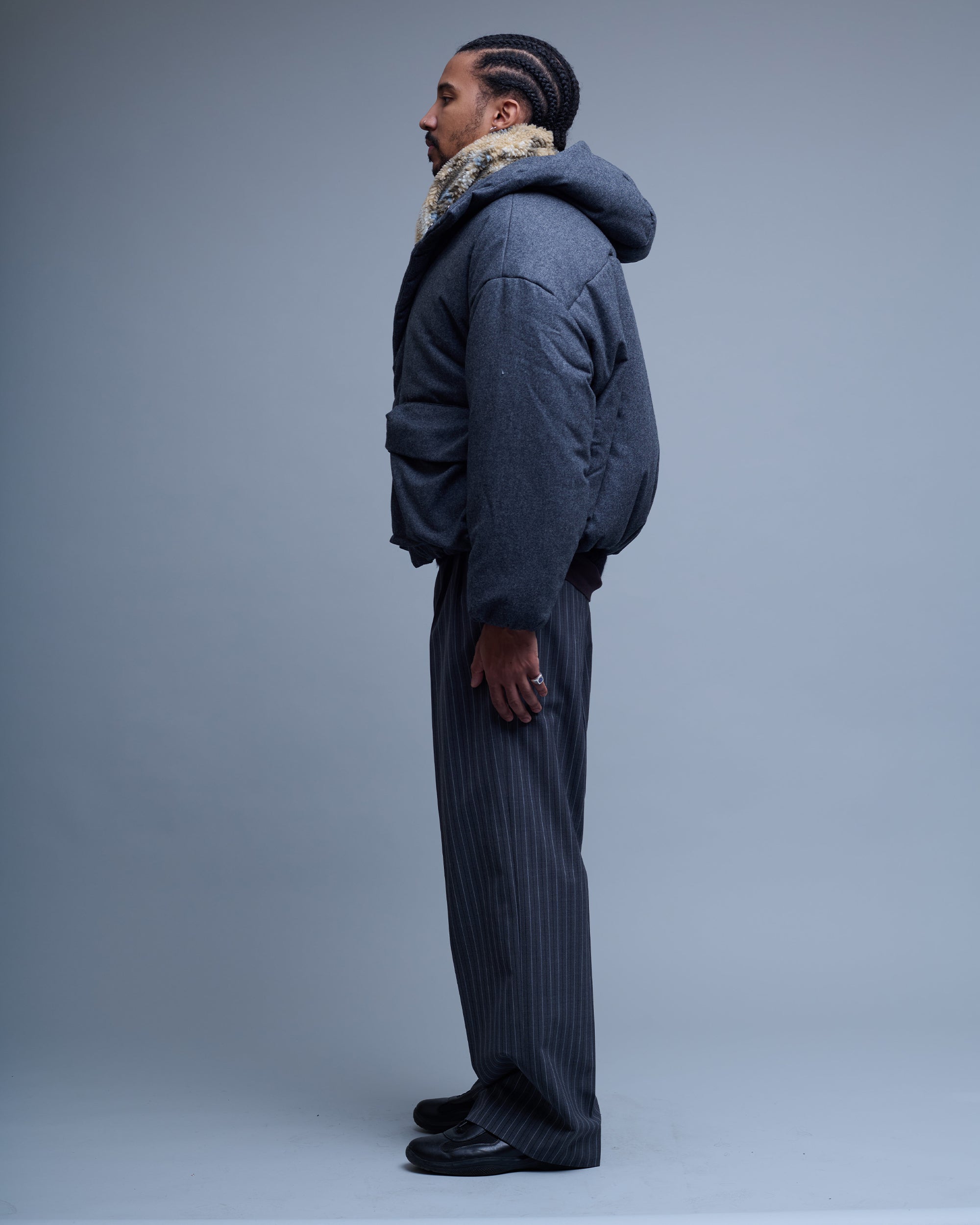 Dark Grey Flannel Down Jacket