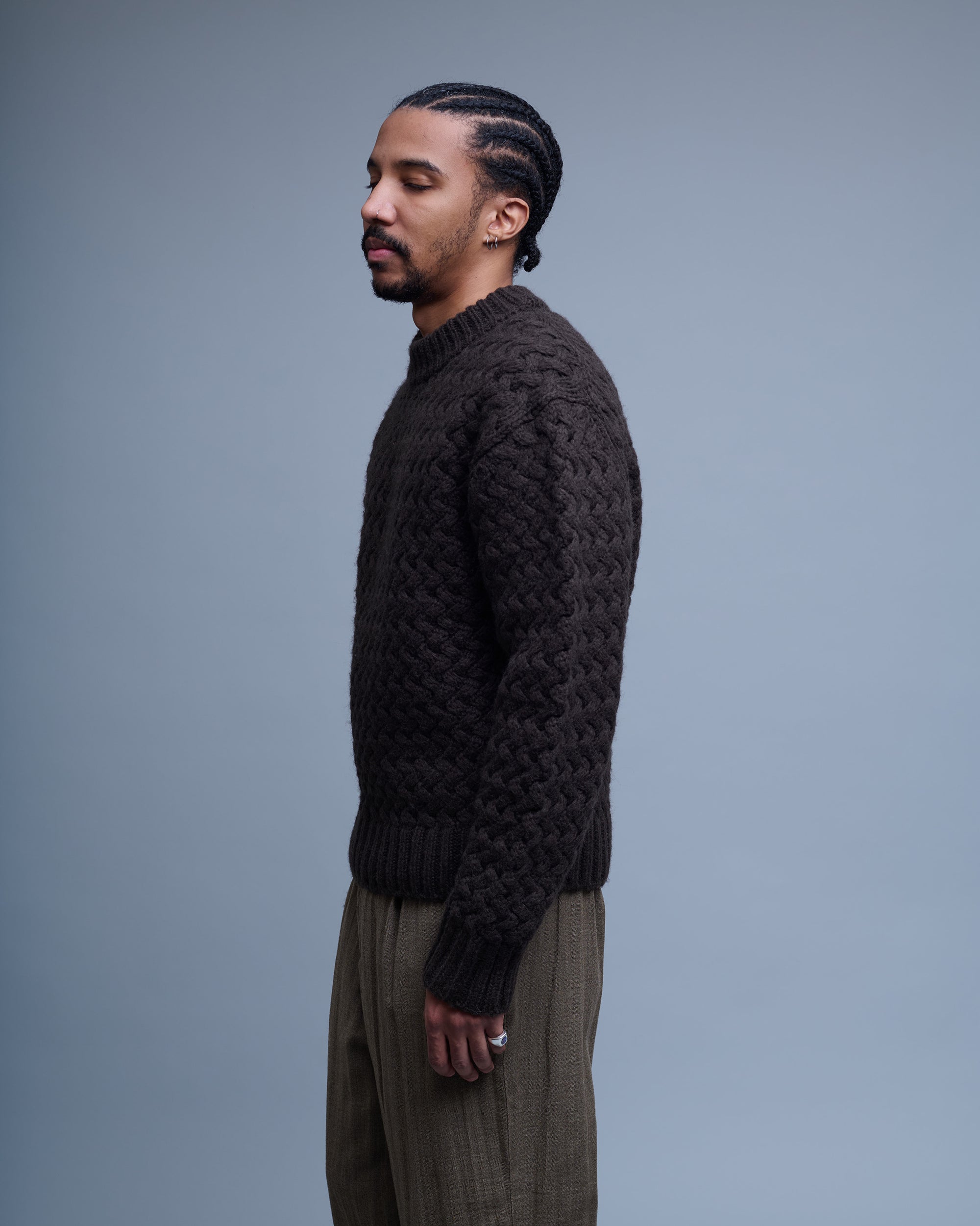 Diagonal Cable Wool Blend Pullover