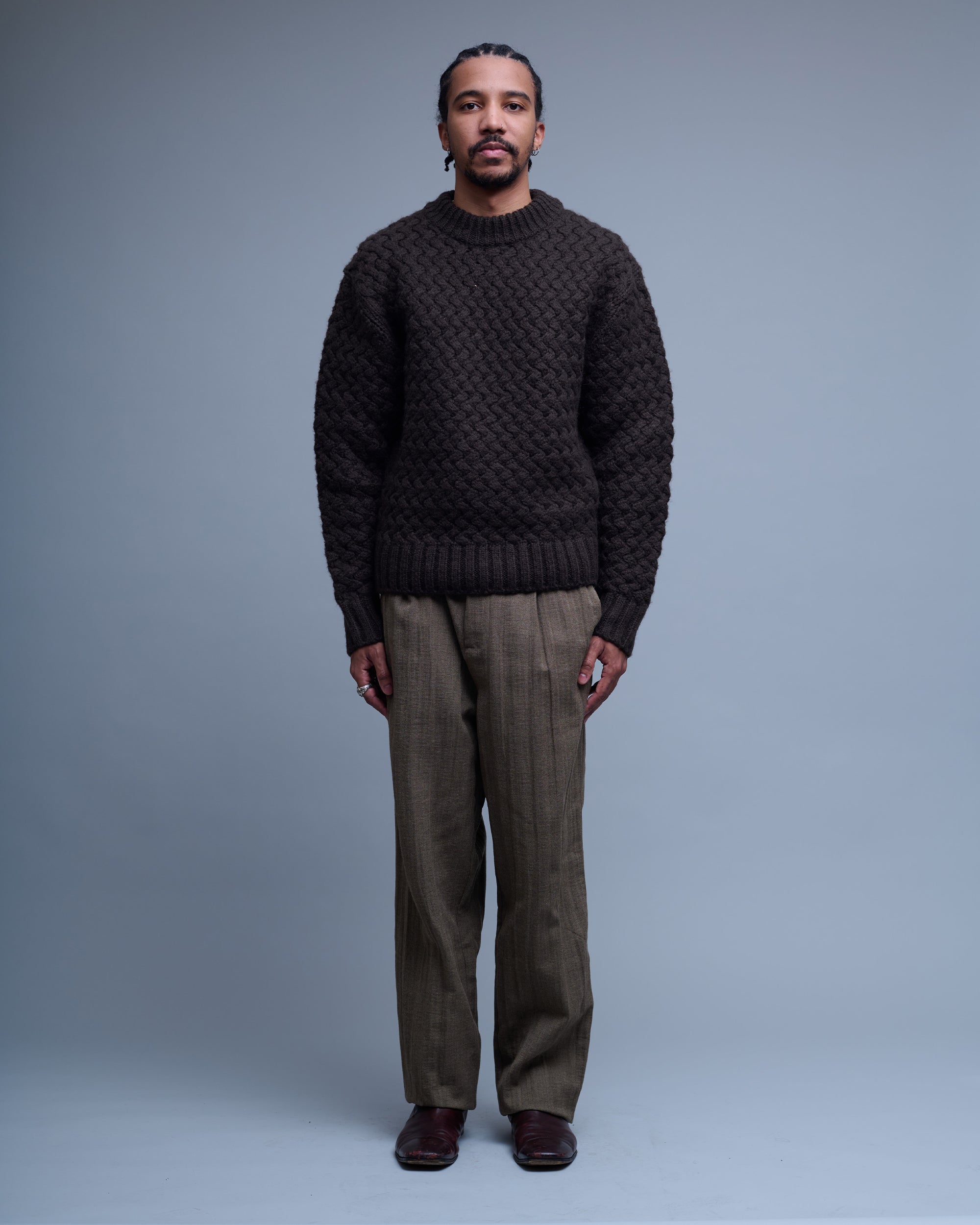 Diagonal Cable Wool Blend Pullover