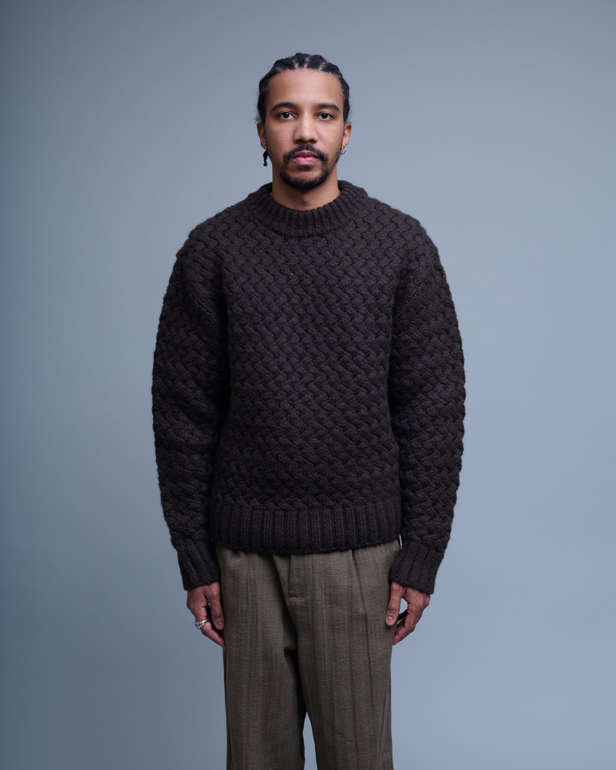 Diagonal Cable Wool Blend Pullover
