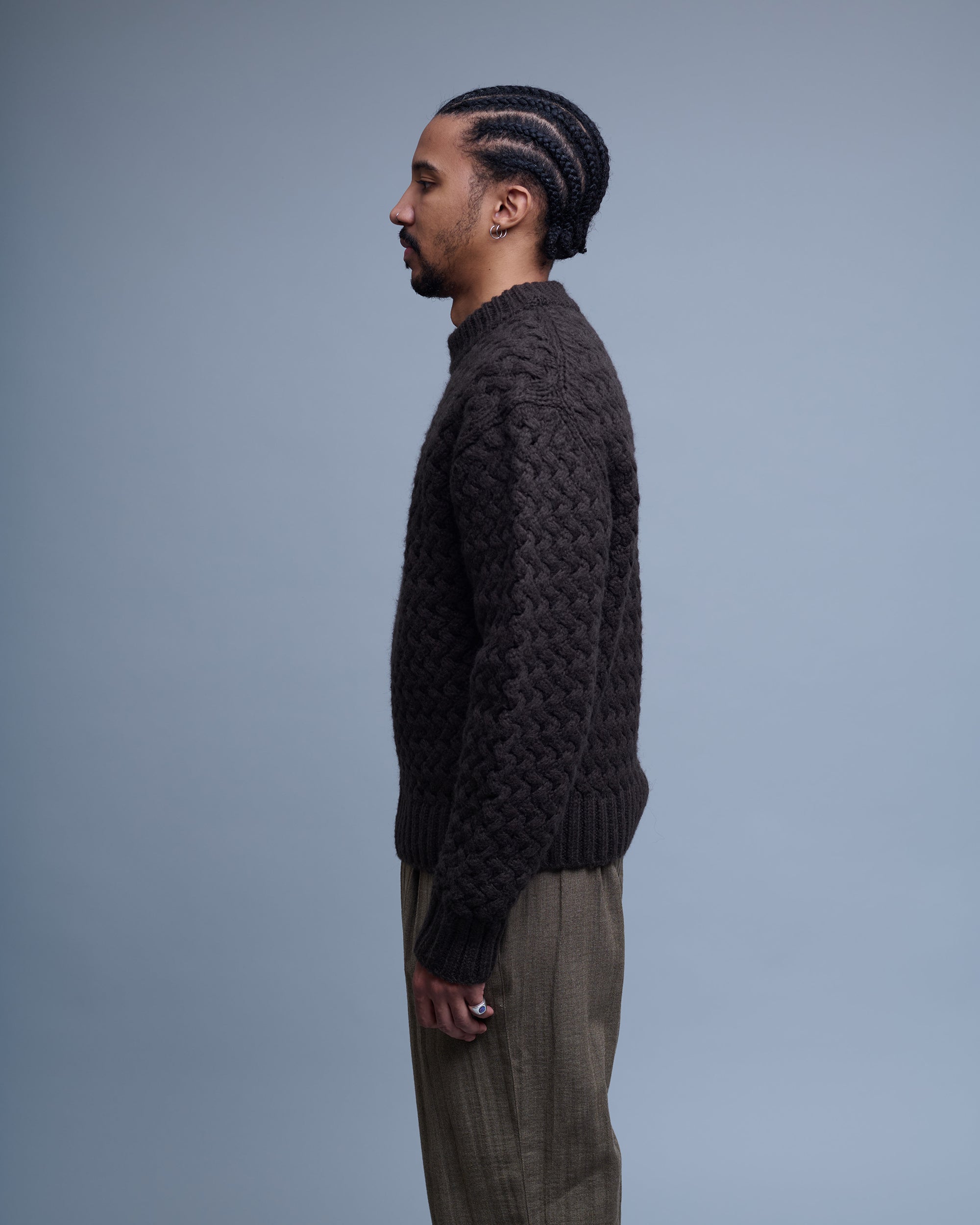Diagonal Cable Wool Blend Pullover