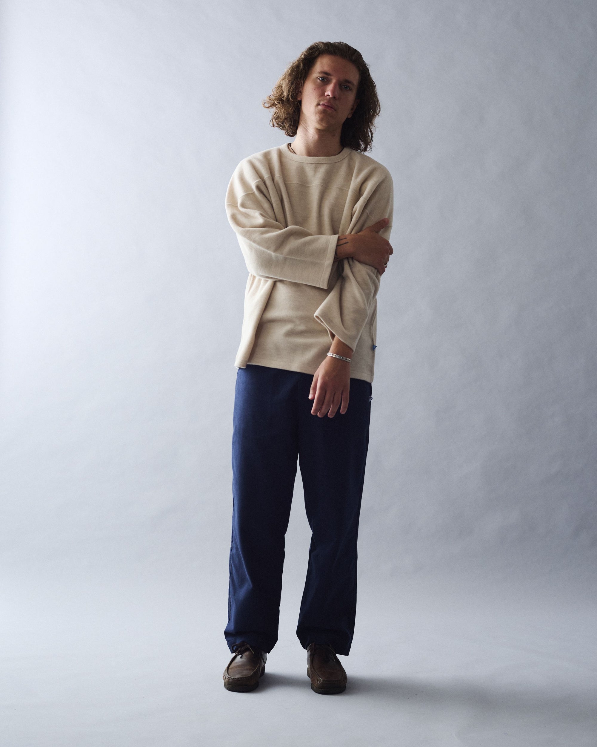 Interlock Panel Wool Knit Sweatshirt