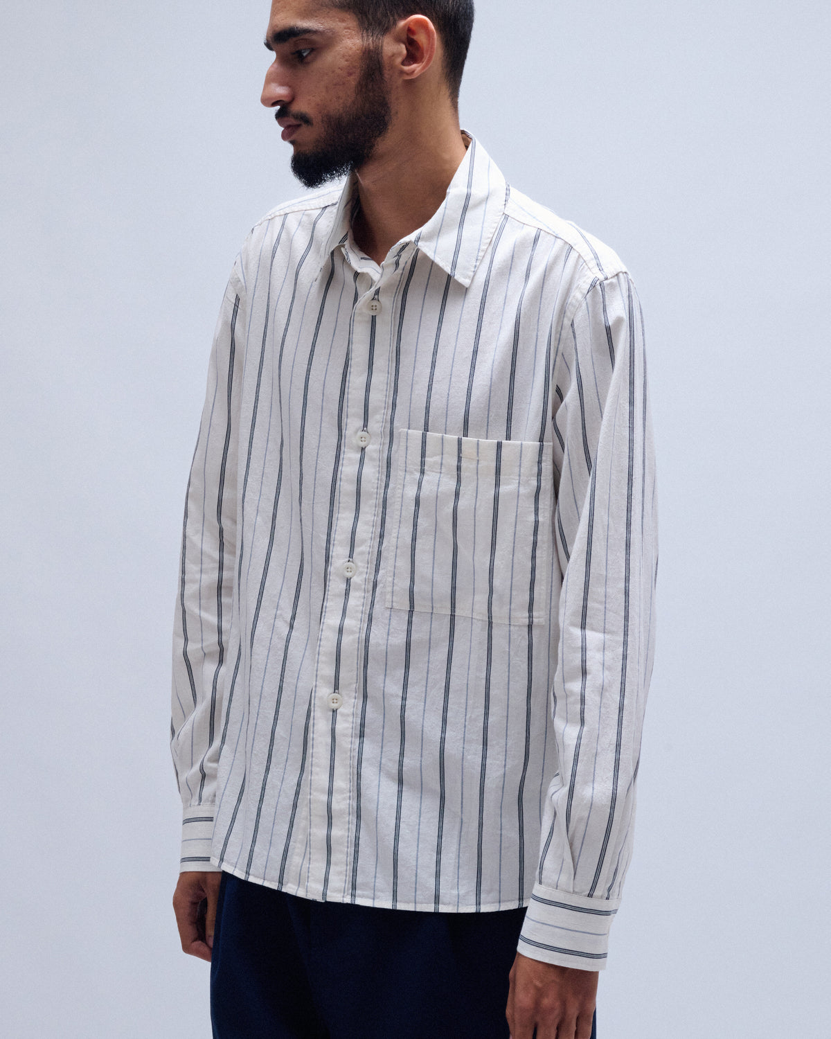 Japanese Wide Stripe Cotton Blend Overall Shirt