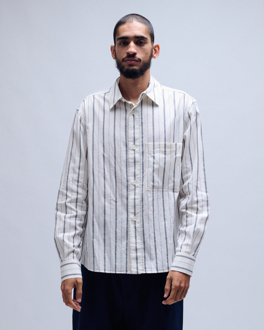Japanese Wide Stripe Cotton Blend Overall Shirt