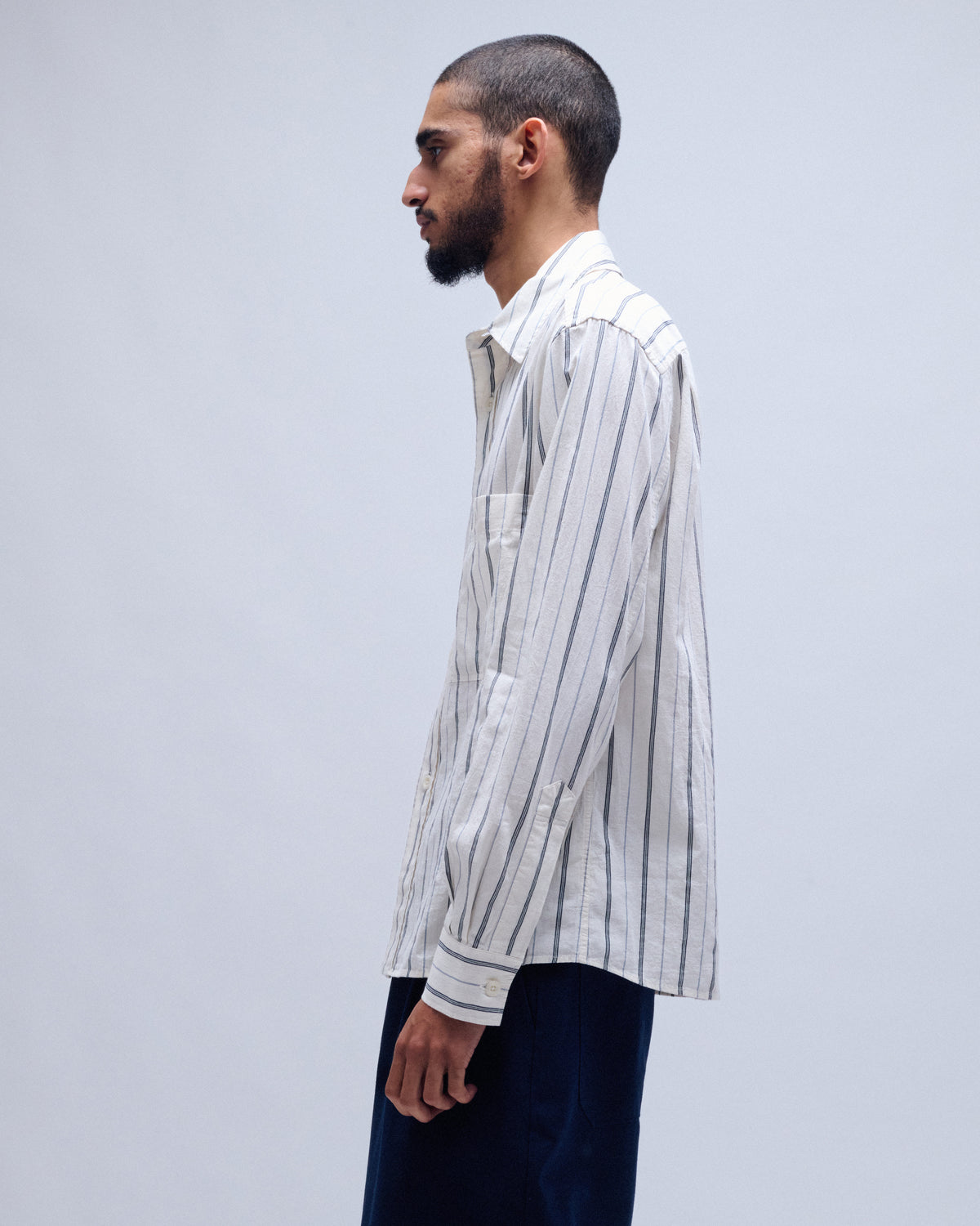 Japanese Wide Stripe Cotton Blend Overall Shirt