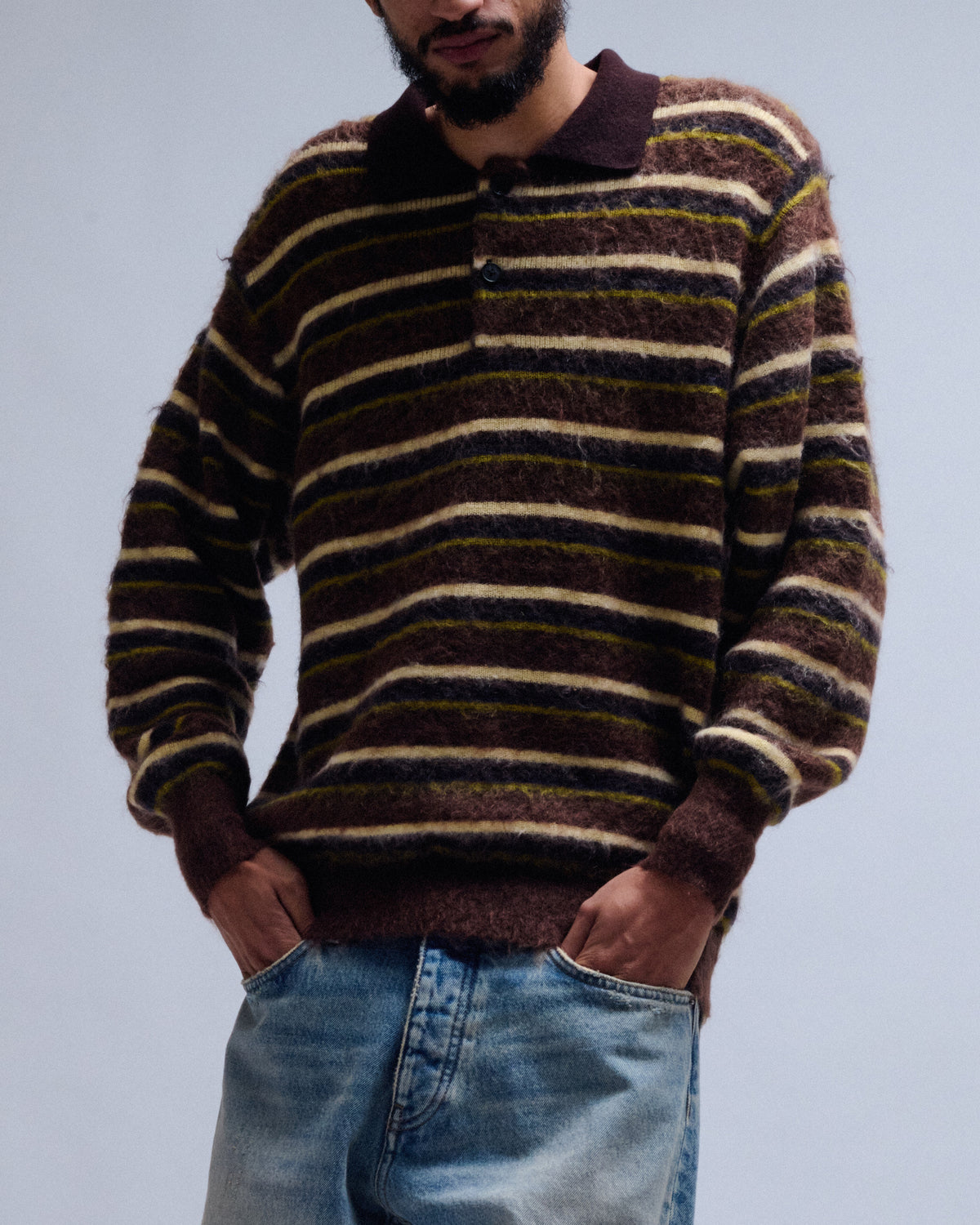 Kid Mohair Ribbed Knit Sweater Polo