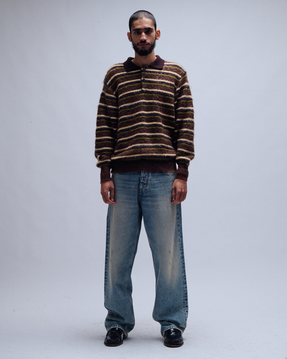 Kid Mohair Ribbed Knit Sweater Polo