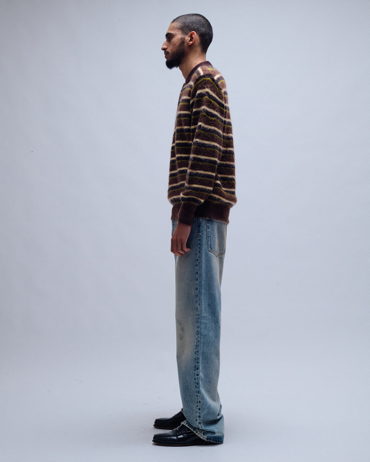 Kid Mohair Ribbed Knit Sweater Polo