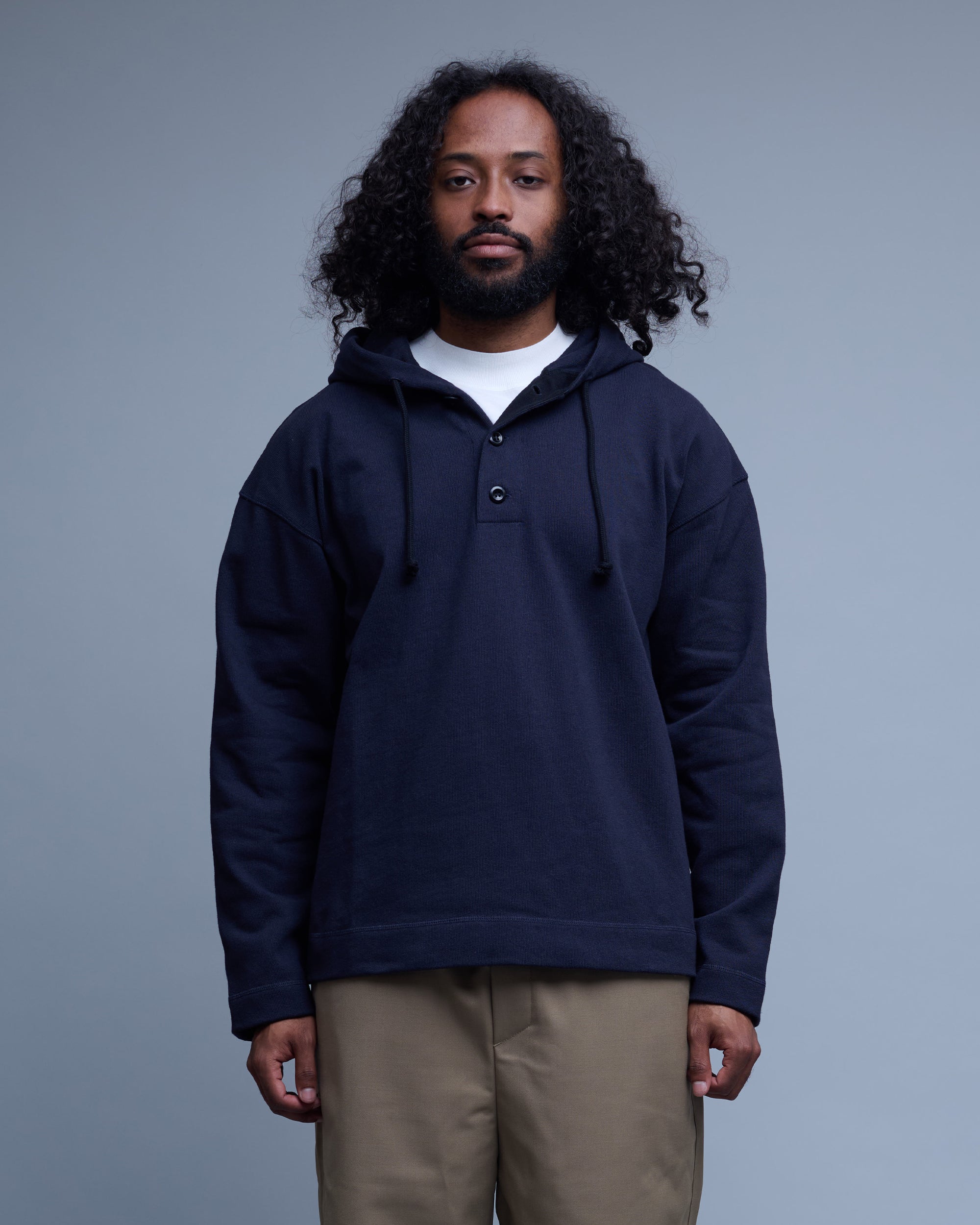 Open End Jersey Button Hoodie