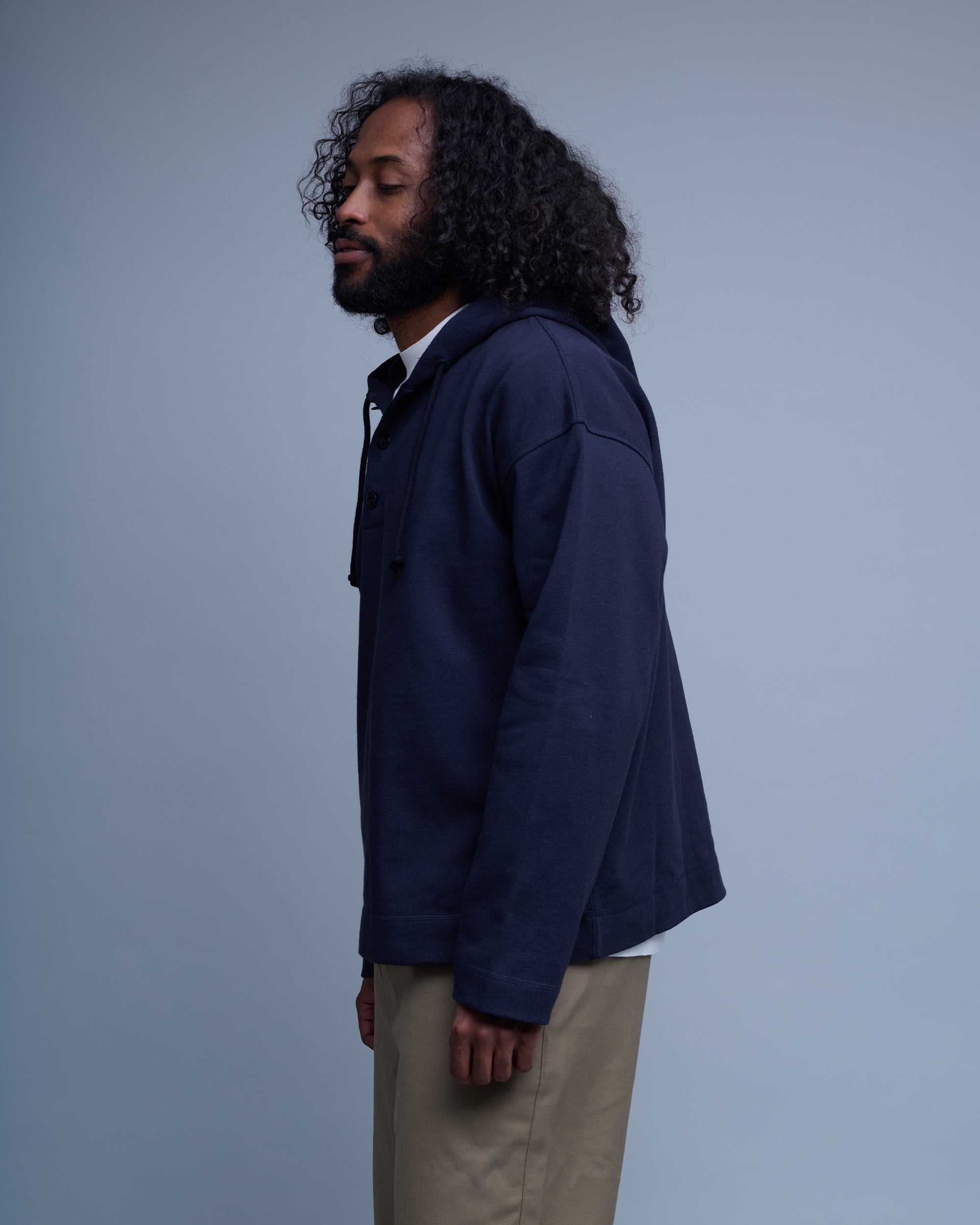 Open End Jersey Button Hoodie