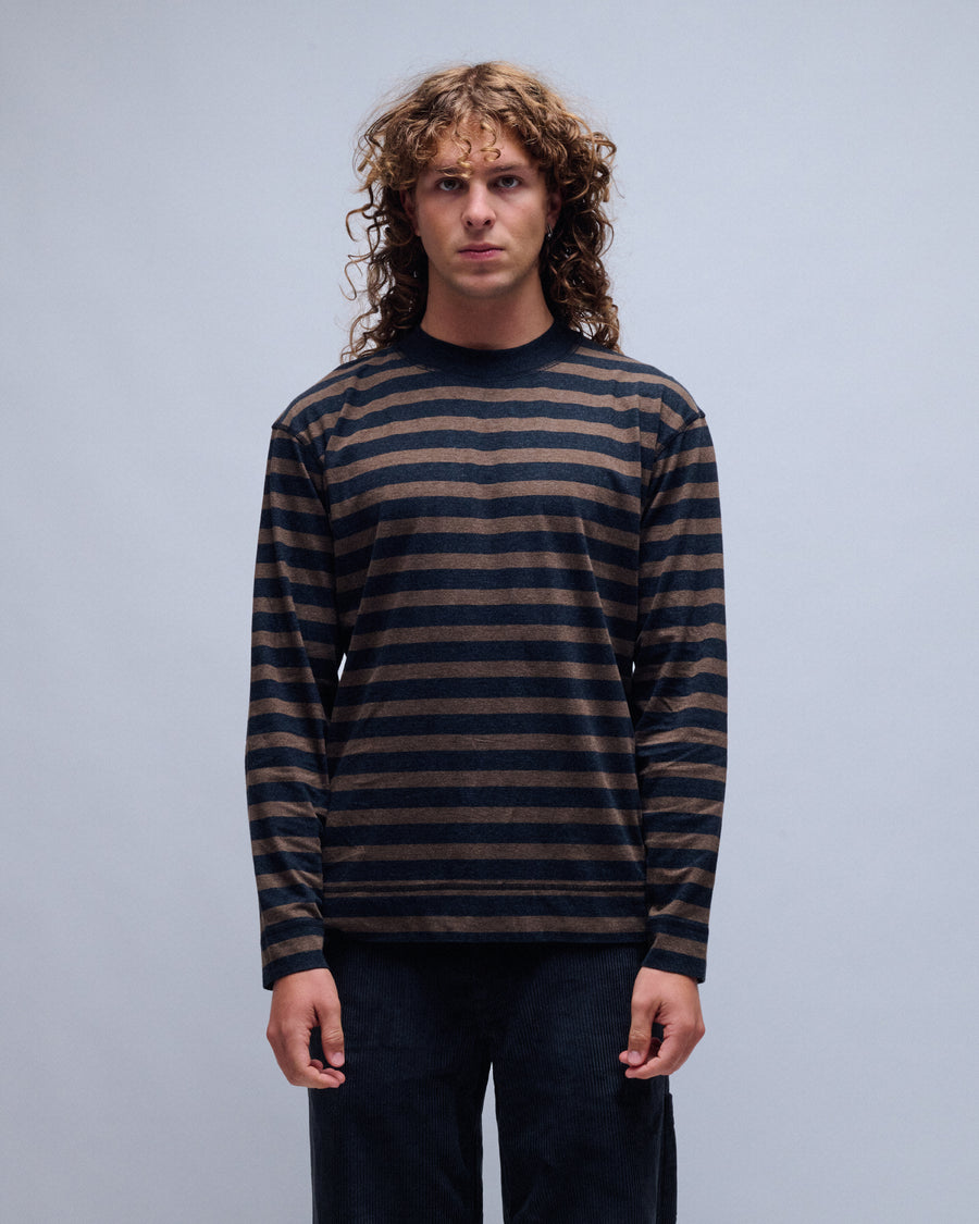 Matelot Light Cotton Melange Stripe Crew Neck T-Shirt