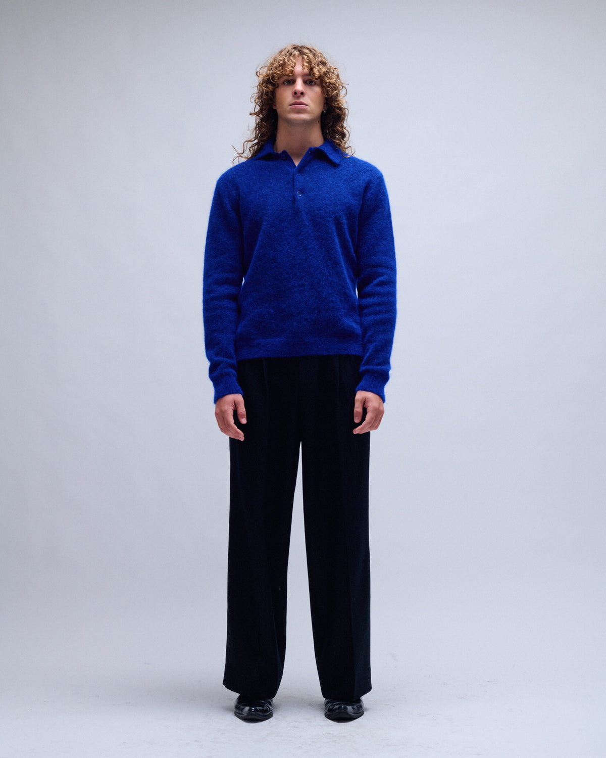 Kid Mohair Ribbed Knit Sweater Polo