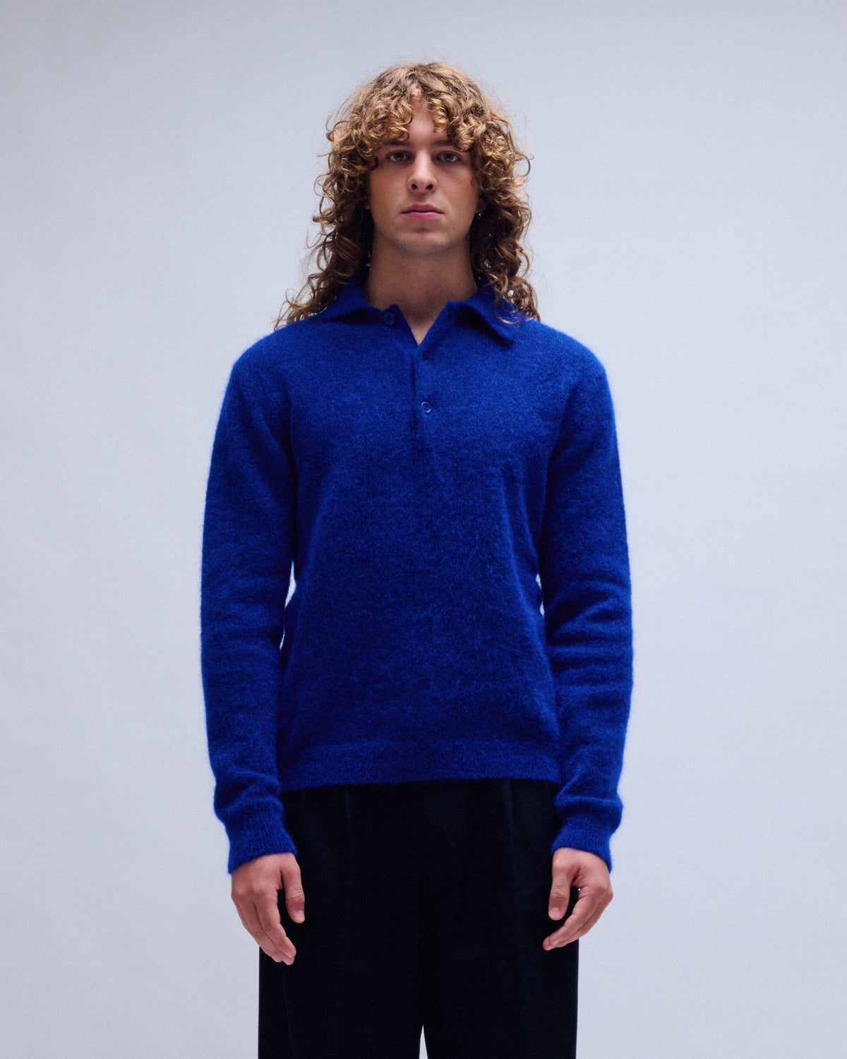 Kid Mohair Ribbed Knit Sweater Polo