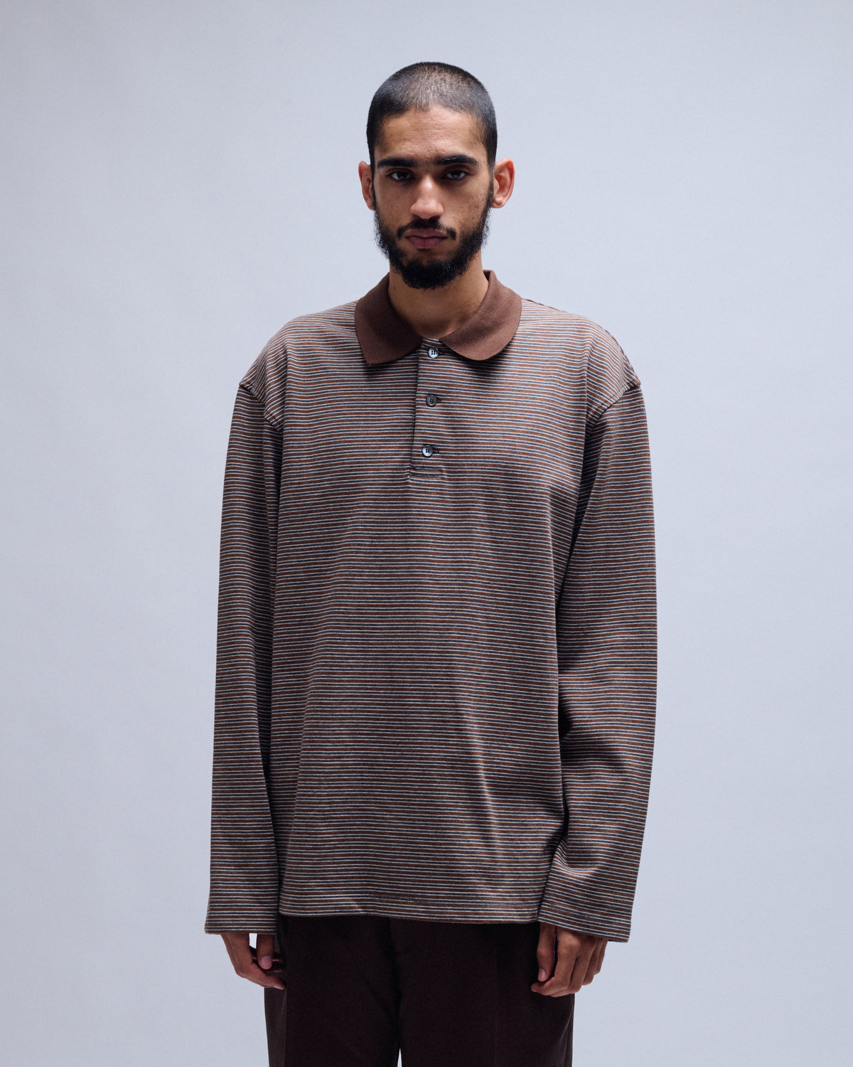 Multi Pin Pique Cotton Long Sleeve Polo
