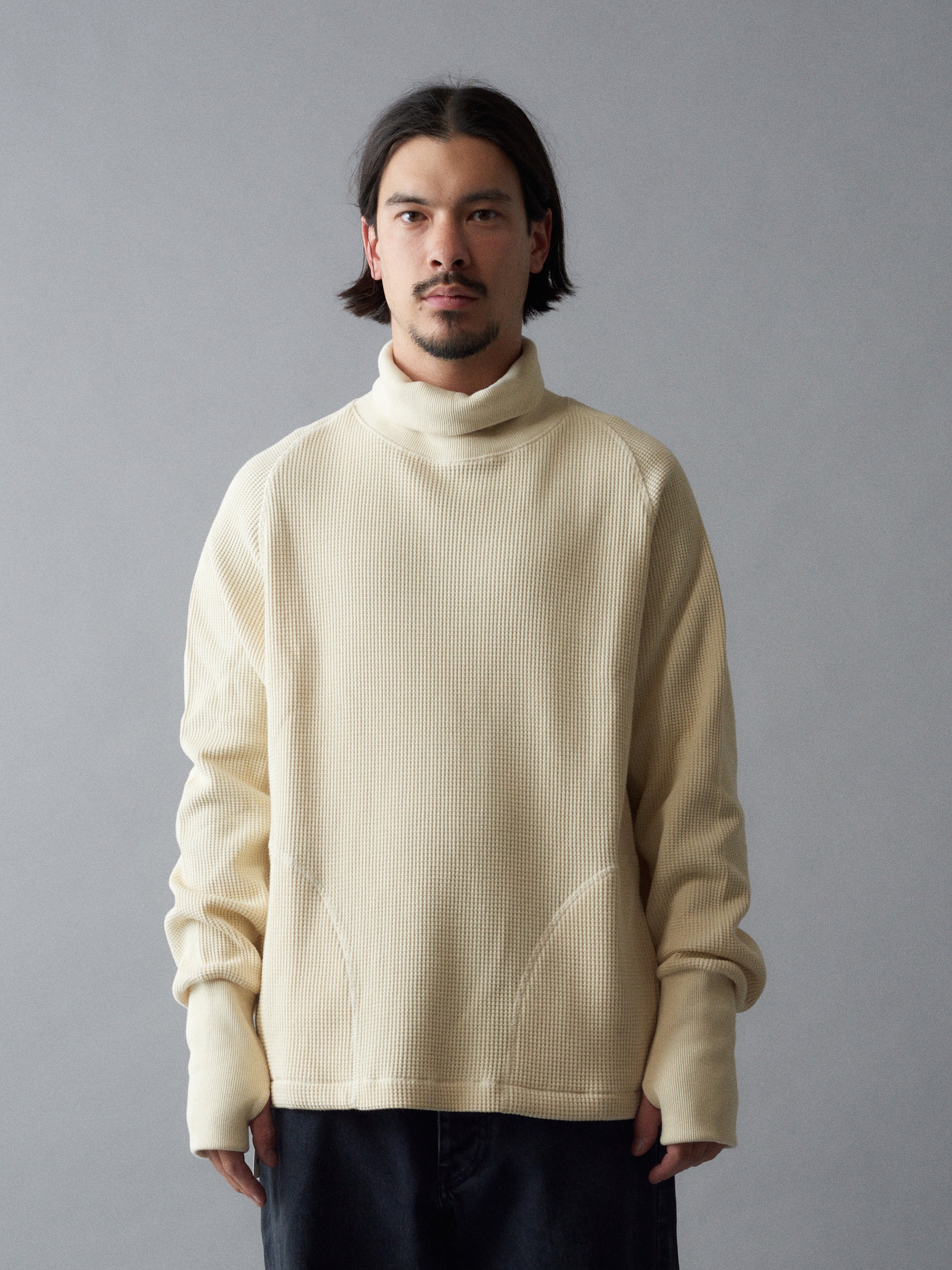 Cotton Waffle Roll Neck Sweatshirt