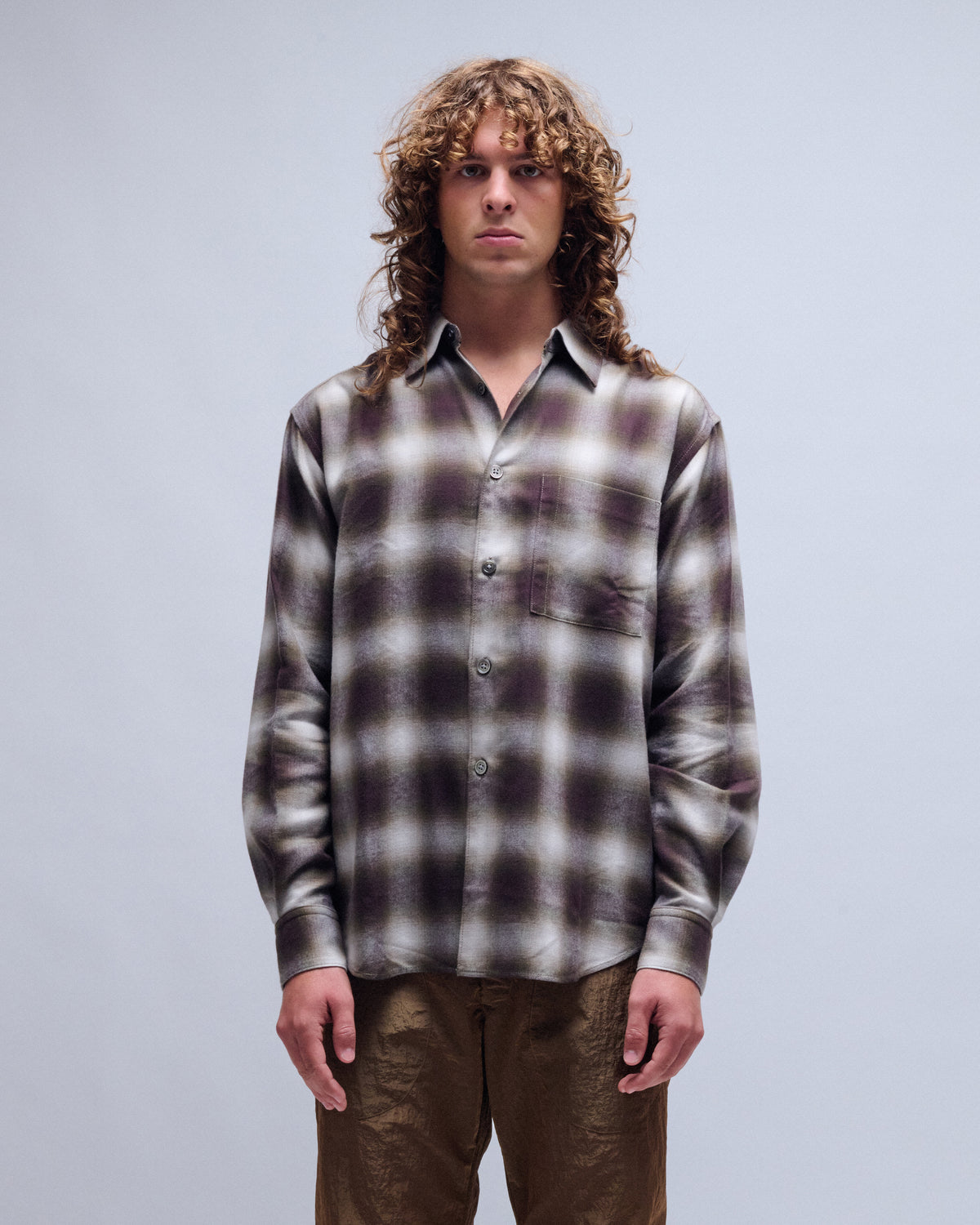 Regular Japanese Cotton Blend Shadow Check Shirt