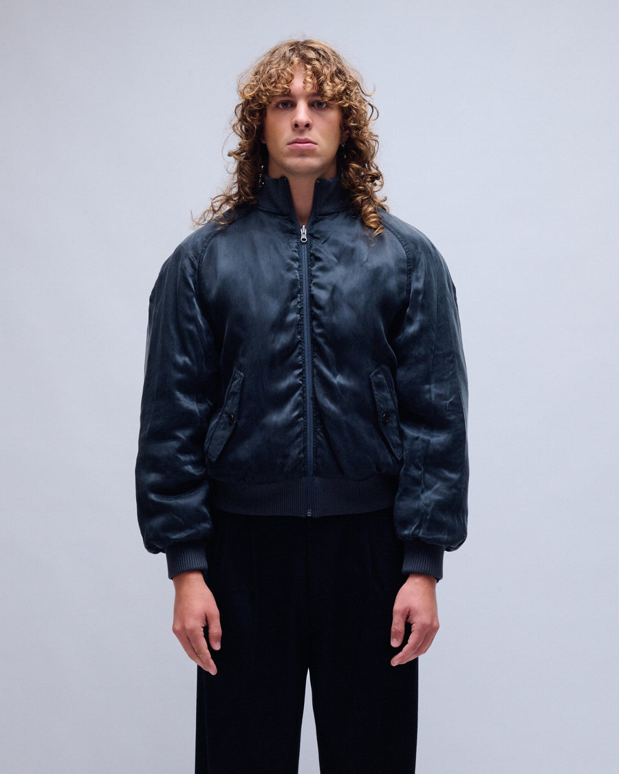 Ribbed Silky Blouson Jacket