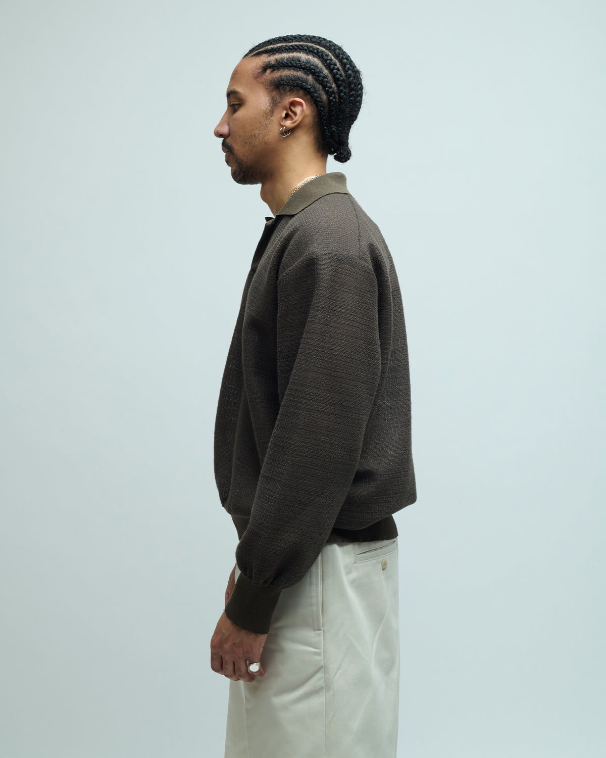 Slub Cotton Knit Skipper Sweater Polo