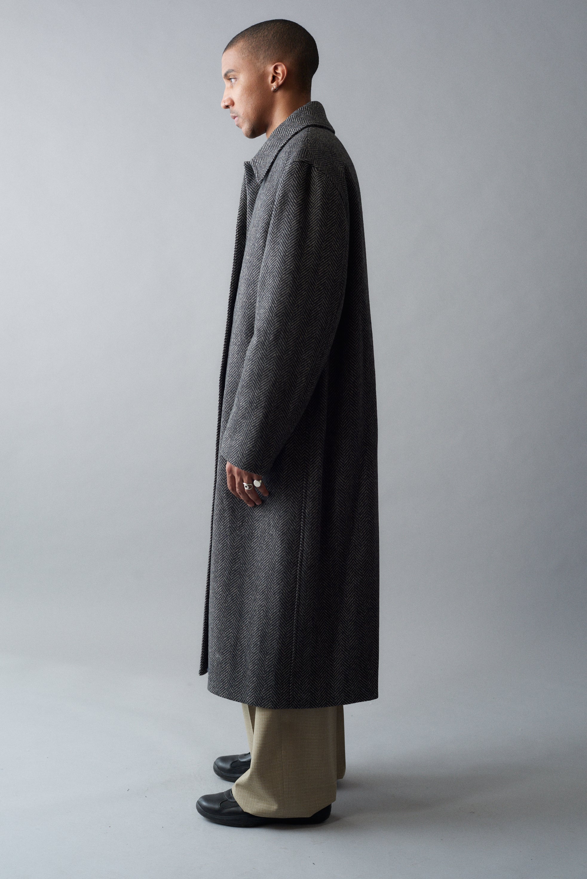 Wool Chevron Overcoat