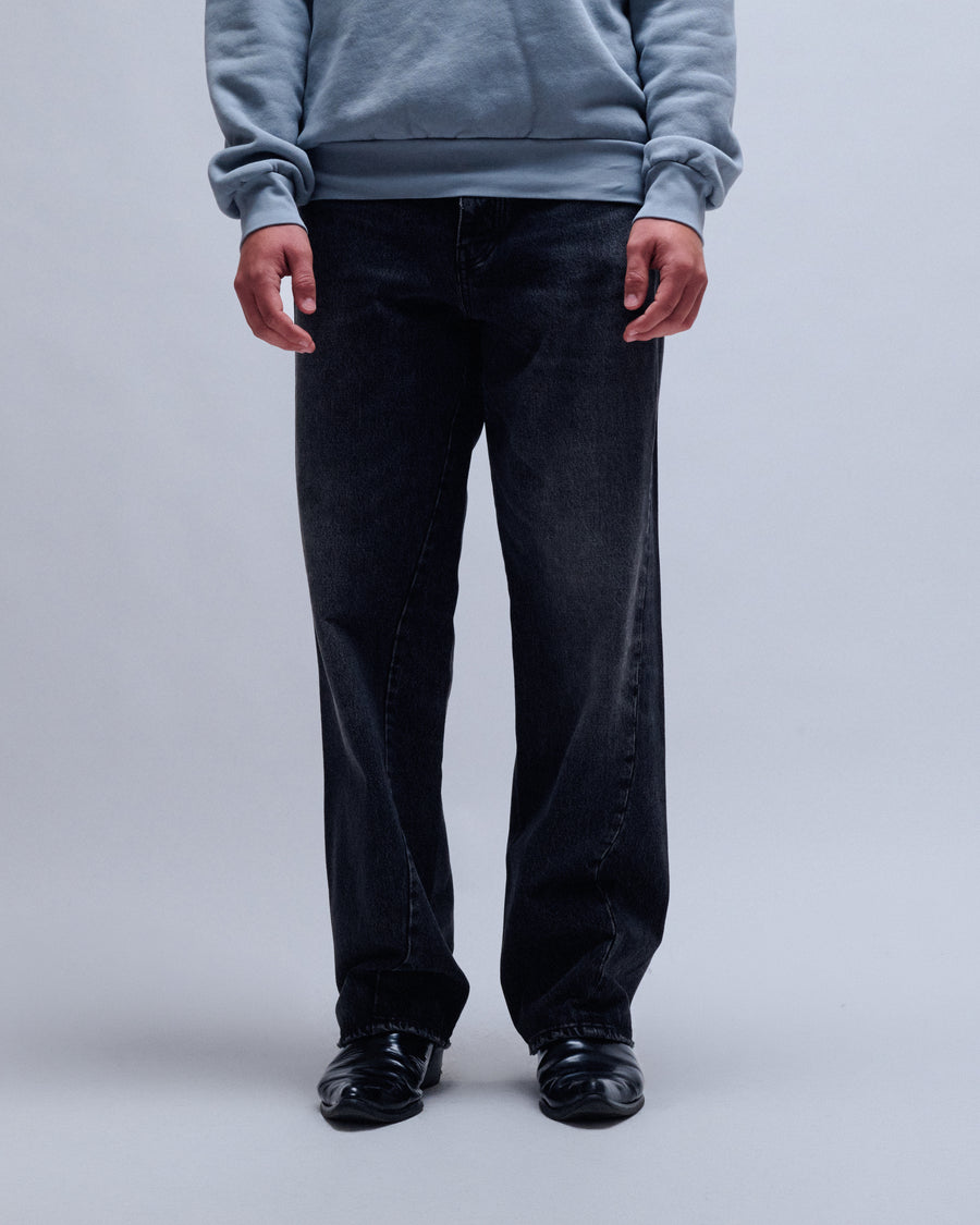 Deep Black Washed Wide Twist Jeans